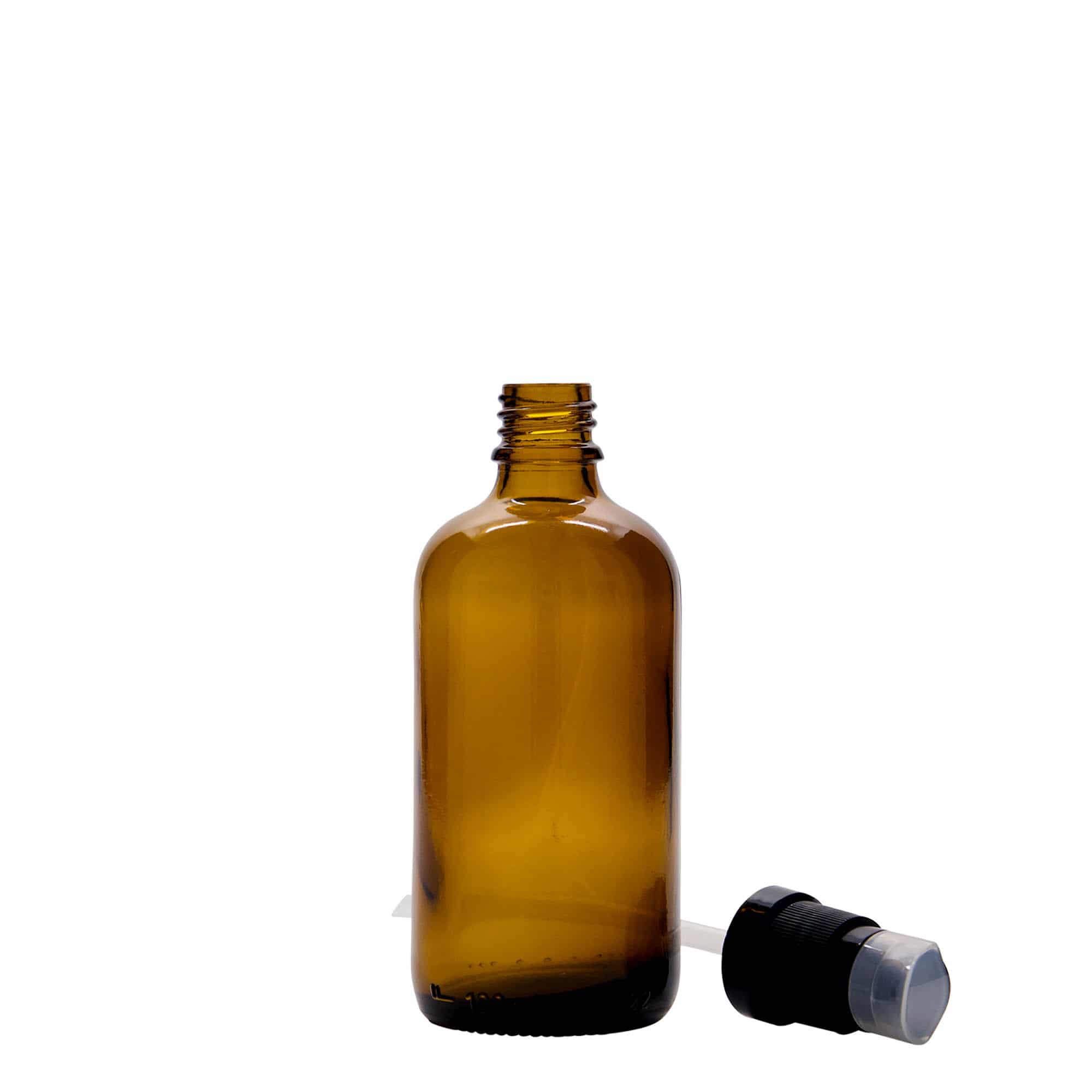 100 ml φιαλίδιο φαρμάκου με αντλία λοσιόν, γυαλί, καφέ, στόμιο: DIN 18