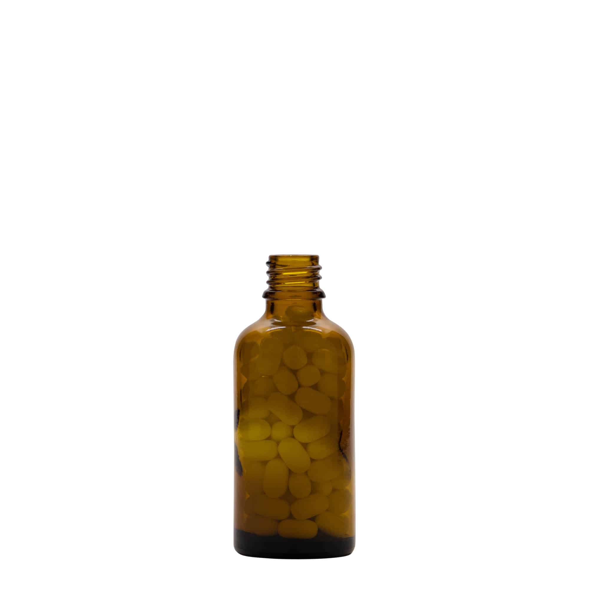 50 ml φιαλίδιο φαρμάκου, γυαλί, καφέ, στόμιο: DIN 18