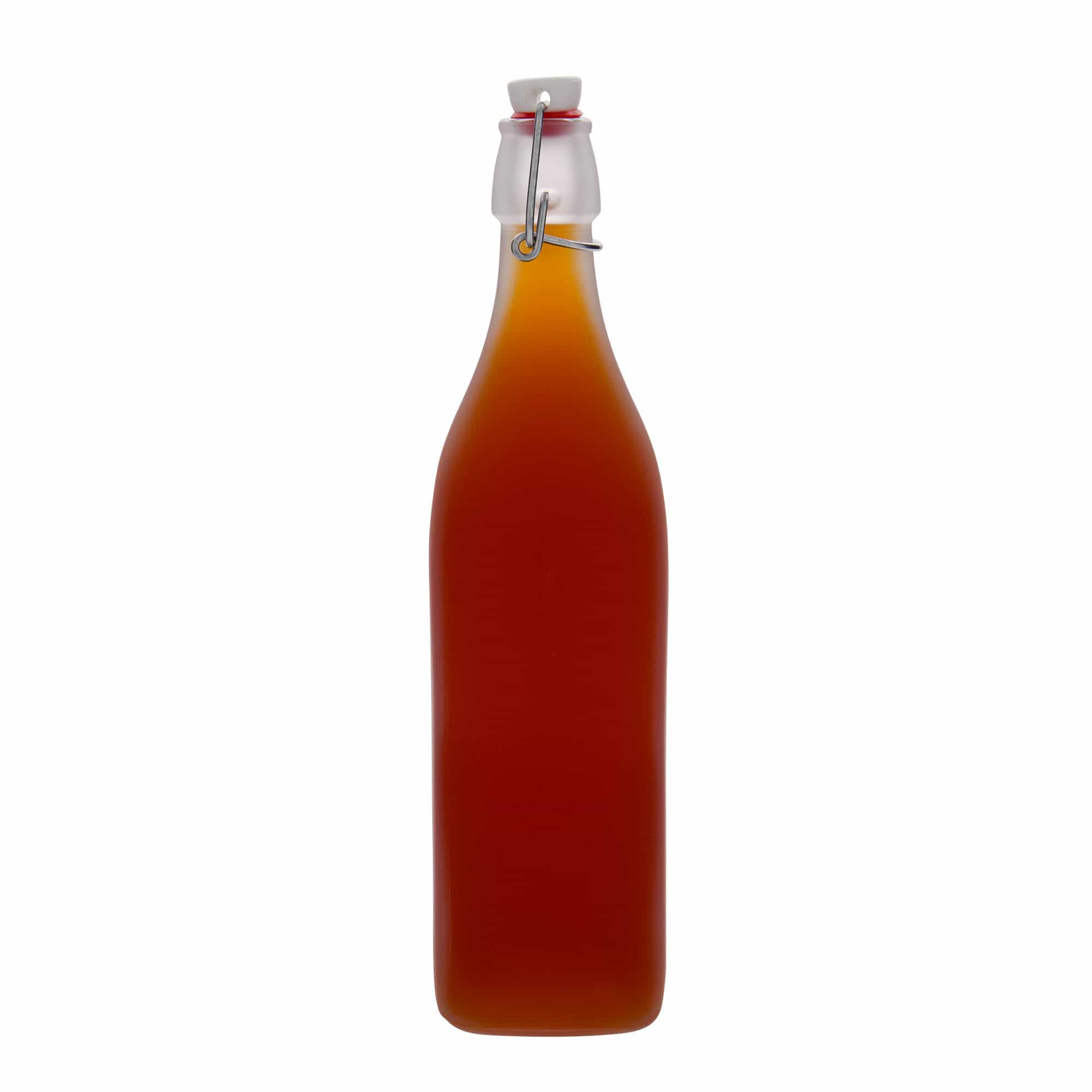 1.000 ml γυάλινο μπουκάλι 'Swing, τετράγωνο, παγωμένο, στόμιο: κλείσιμο με μοχλό