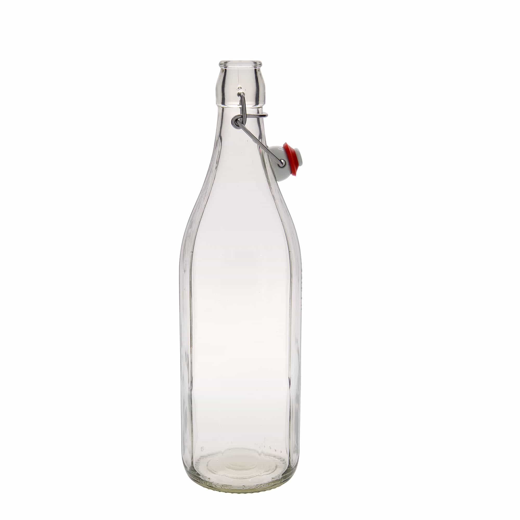 1.000 ml γυάλινο μπουκάλι 'Bravo' #, δεκαγωνικό, στόμιο: κλείσιμο με μπρούτζινο κλιπ