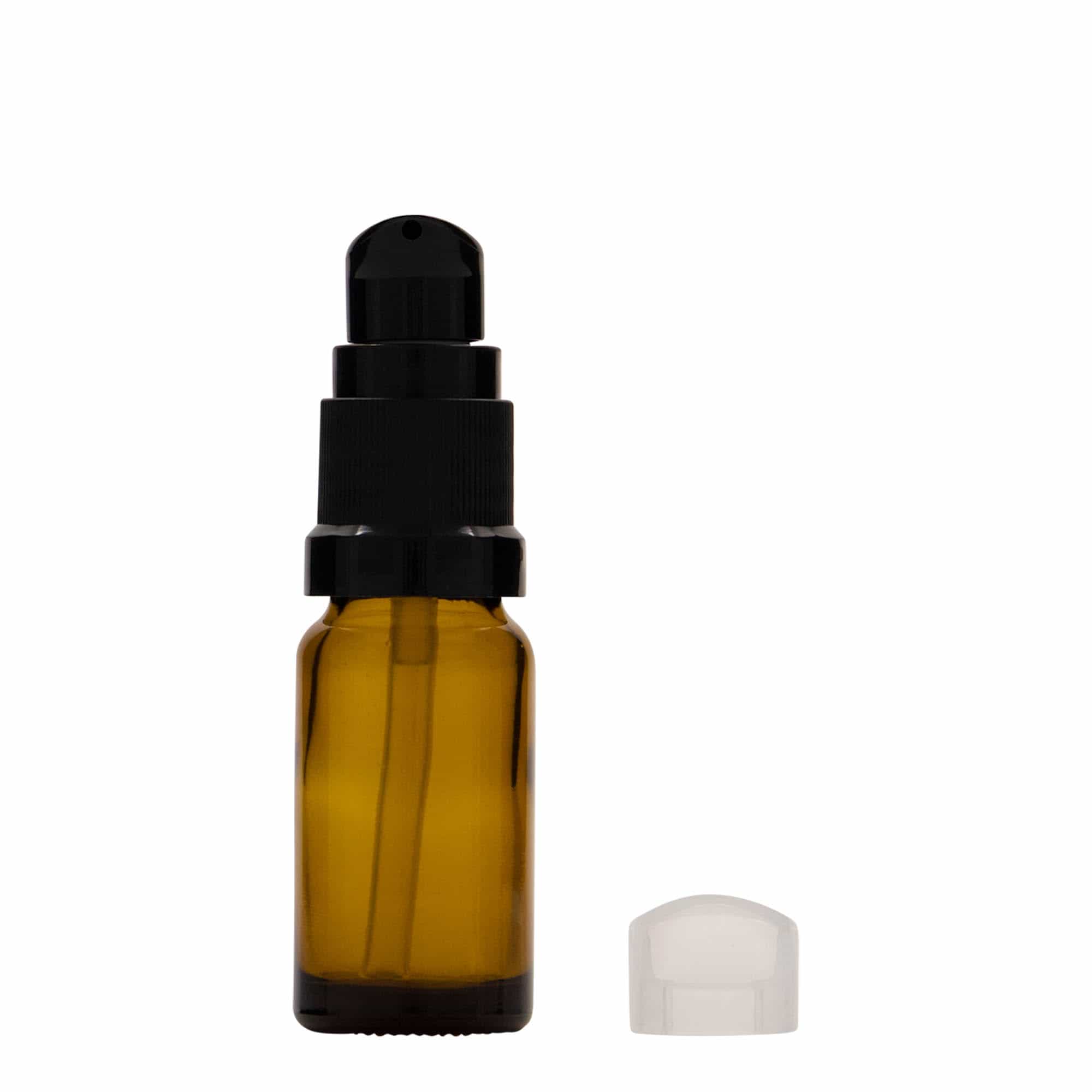 10 ml φιαλίδιο φαρμάκου με αντλία λοσιόν, γυαλί, καφέ, στόμιο: DIN 18
