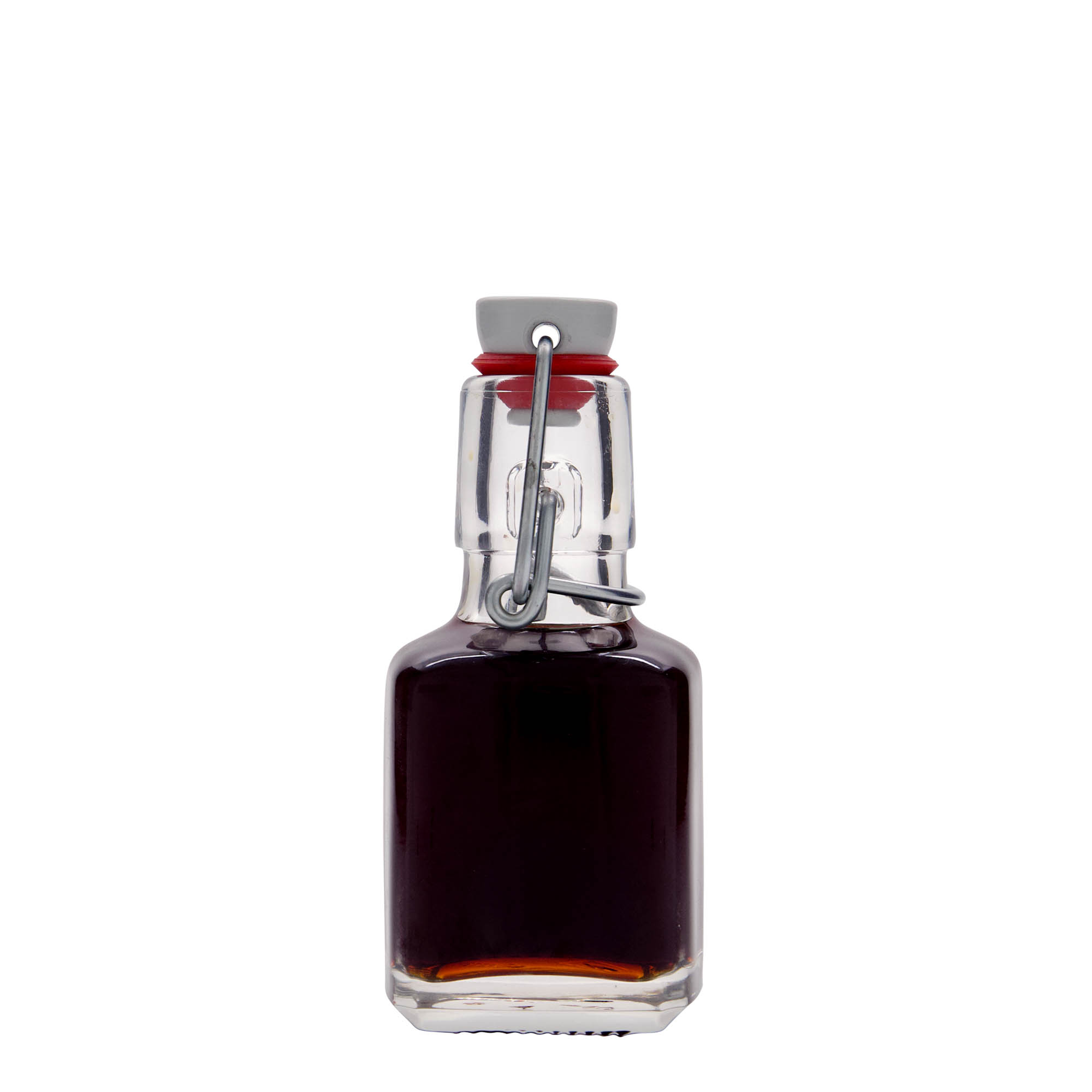 100 ml γυάλινο μπουκάλι 'Kubica', τετράγωνο, στόμιο: κλείσιμο με μπρούτζινο κλιπ