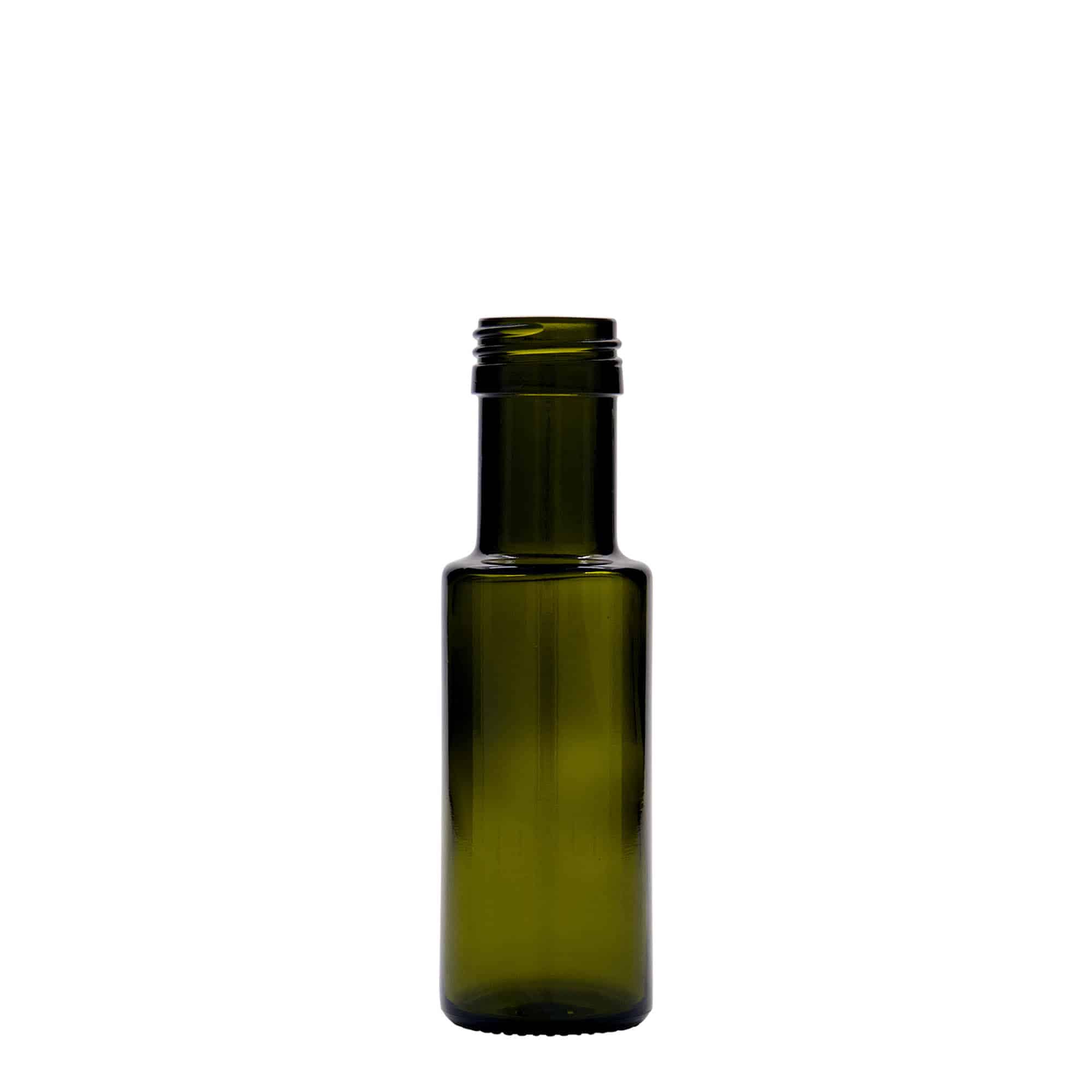 Γυάλινο μπουκάλι 'Dorica' 100 ml, πράσινο αντικέ, στόμιο: PP 31,5 Γυάλινο μπουκάλι 'Dorica' 100 ml, πράσινο αντικέ, στόμιο: PP 31,5