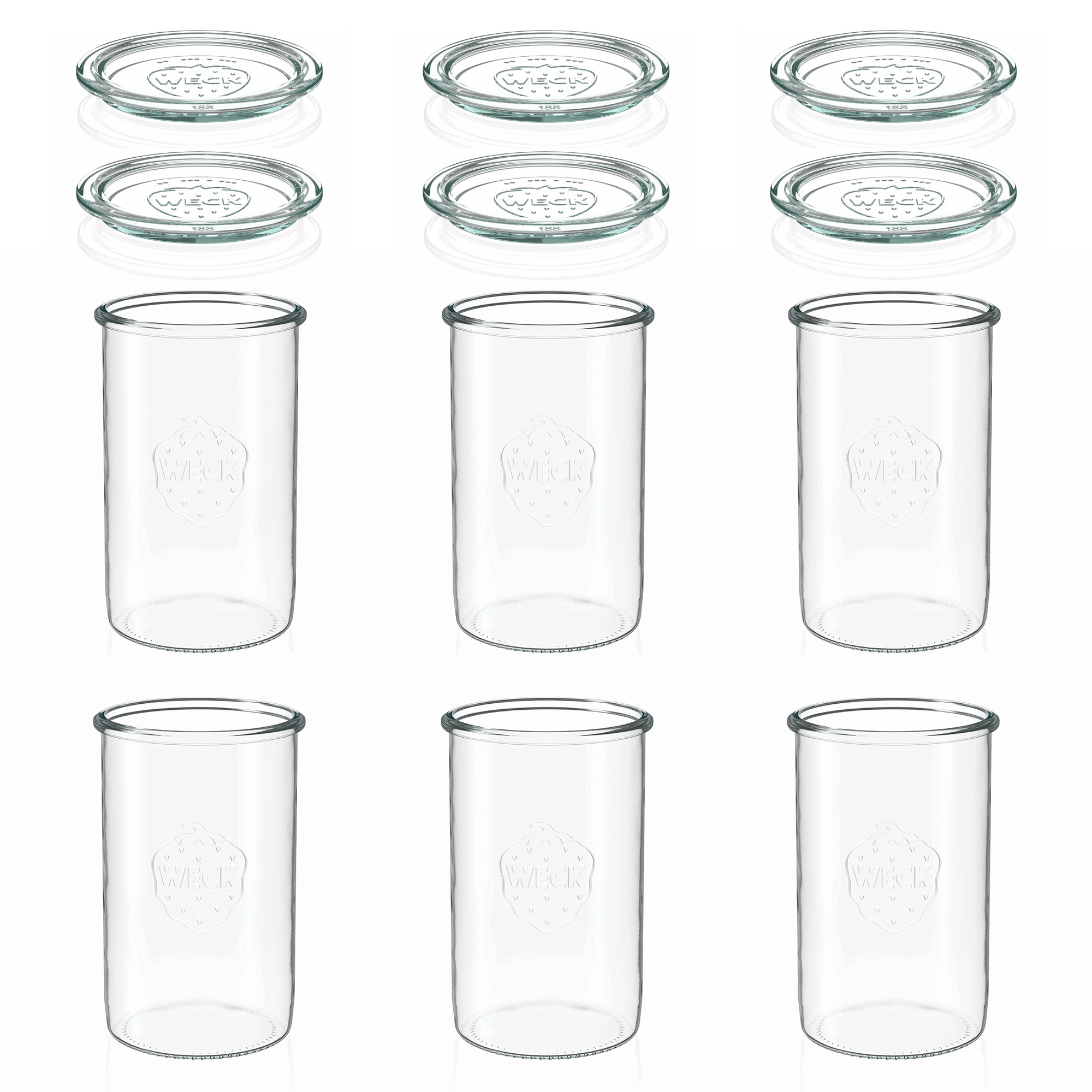 6x Κυλινδρικό βάζο WECK 1000 ml με γυάλινο καπάκι RR 100