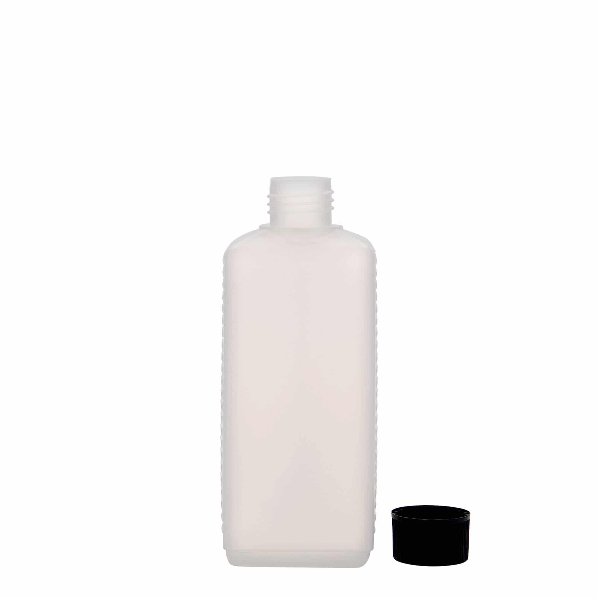 Ορθογώνιο μπουκάλι 250 ml, πλαστικό HDPE, φυσικό χρώμα, στόμιο: DIN 25 EPE