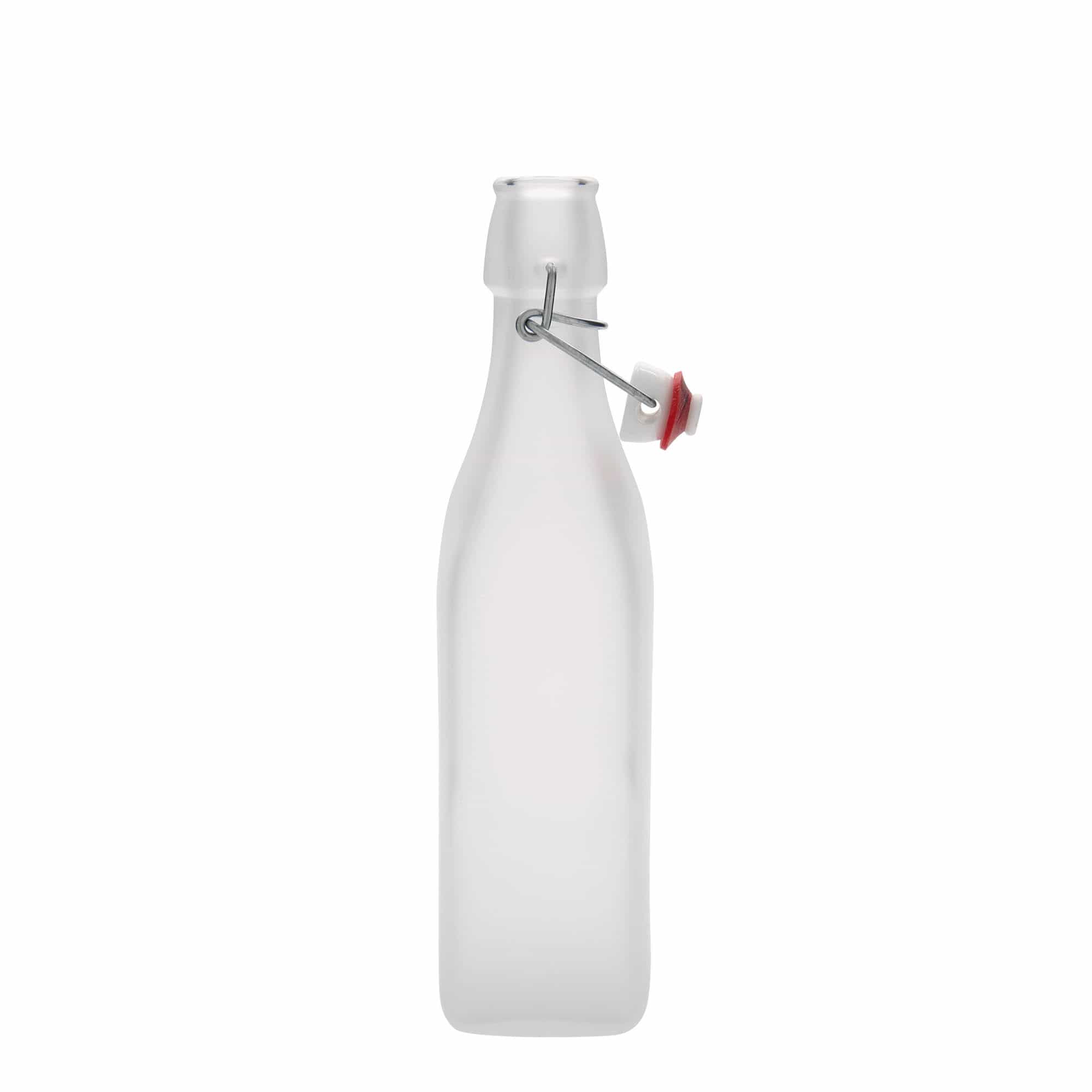 500 ml γυάλινο μπουκάλι 'Swing, τετράγωνο, λευκό, στόμιο: κλείσιμο με μπρούτζινο κρίκο