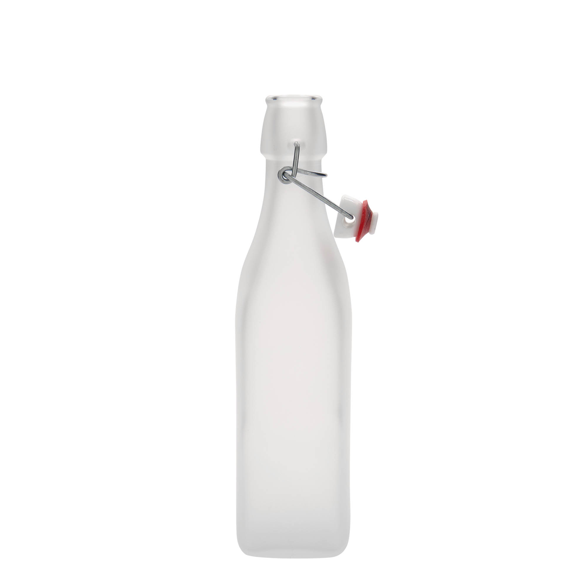 500 ml γυάλινο μπουκάλι 'Swing, τετράγωνο, λευκό, στόμιο: κλείσιμο με μπρούτζινο κρίκο