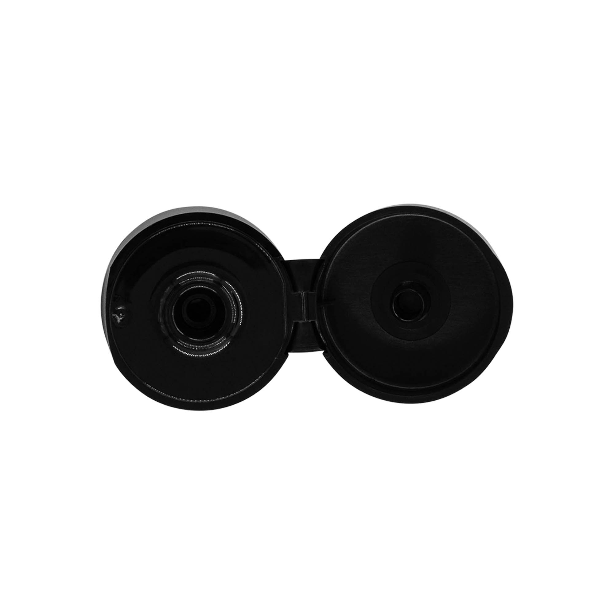 Βιδωτό καπάκι με μεντεσέ, πλαστικό PP, μαύρο, για στόμιο: 24/410 Βιδωτό καπάκι με μεντεσέ, πλαστικό PP, μαύρο, για στόμιο: 24/410