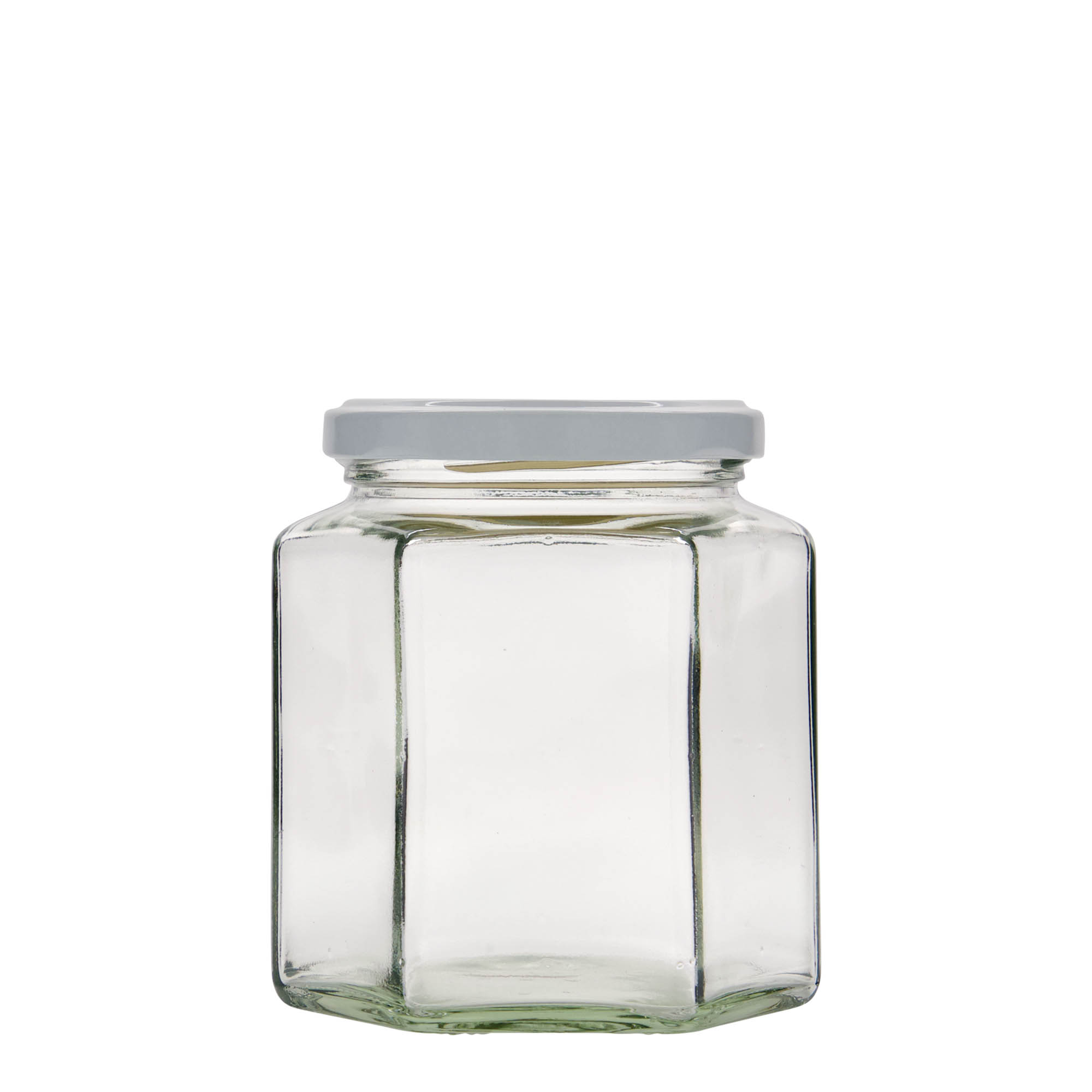 390 ml εξαγωνικό γυάλινο δοχείο, στόμιο: Twist-Off (TO 70) 390 ml εξαγωνικό γυάλινο δοχείο, στόμιο: Twist-Off (TO 70)