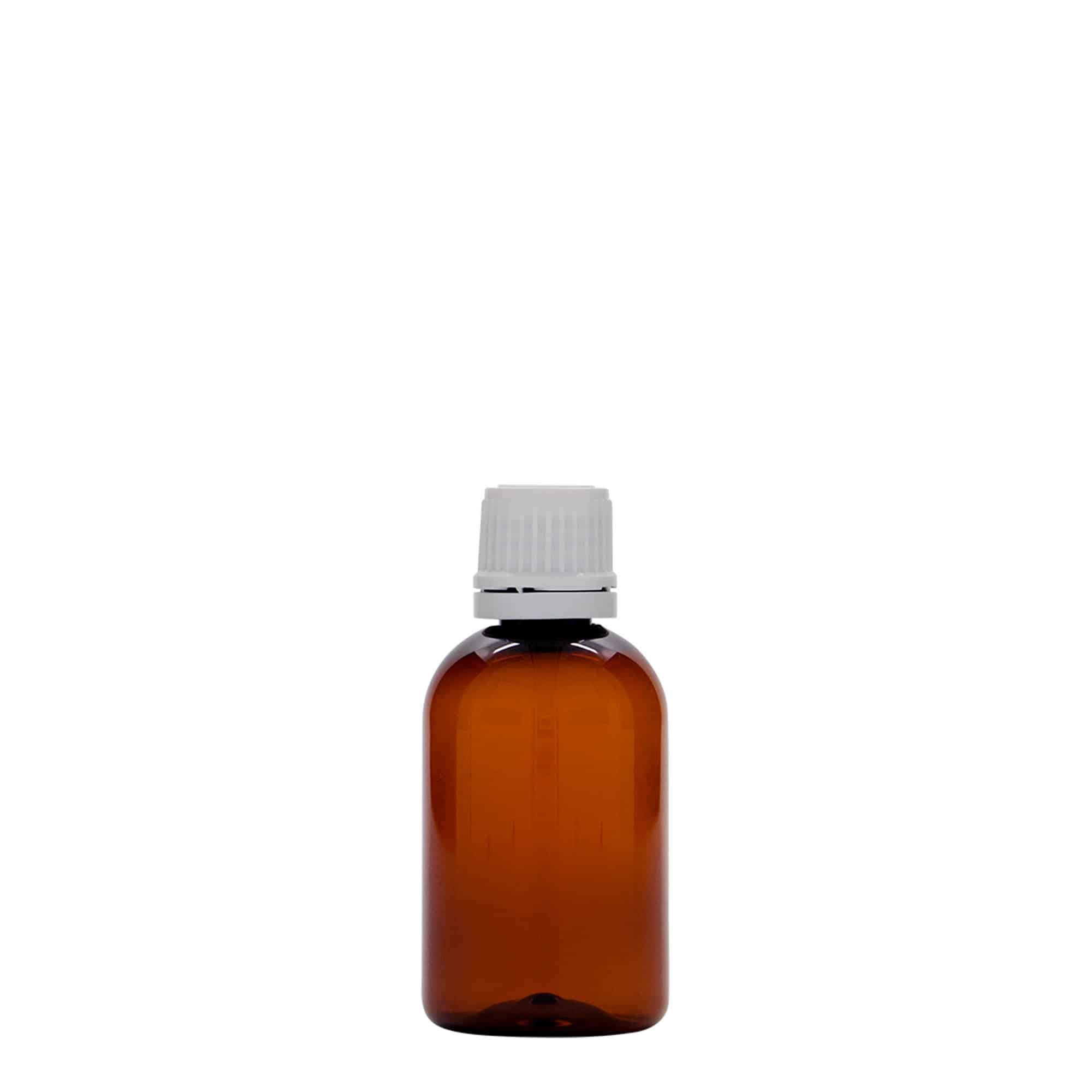 Μπουκάλι φαρμάκου PET 'Easy Living' 50 ml, καφέ, πλαστικό, στόμιο: DIN 18