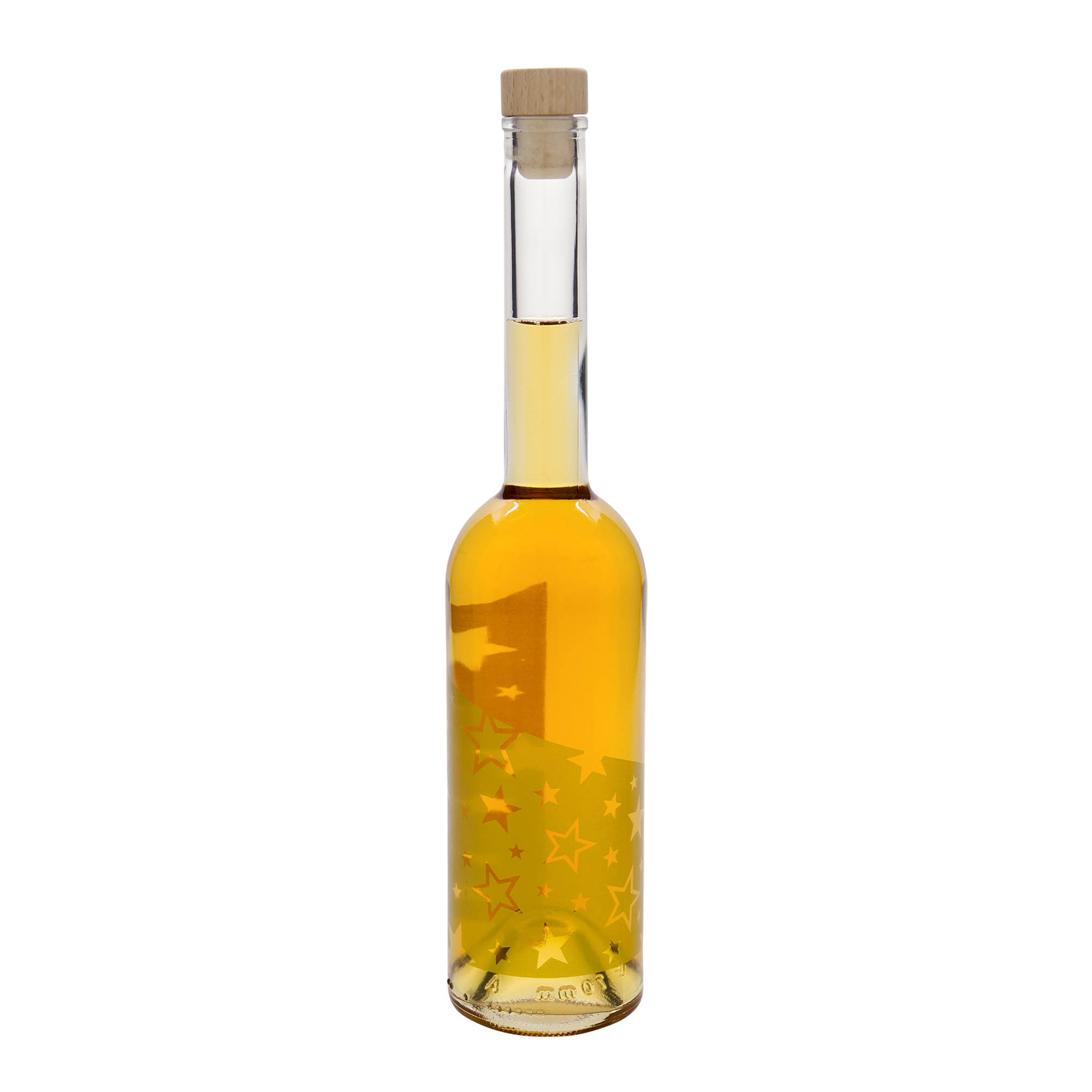 500 ml γυάλινο μπουκάλι 'Όπερα', σχέδιο: Χρυσά αστέρια, στόμιο: φελλός