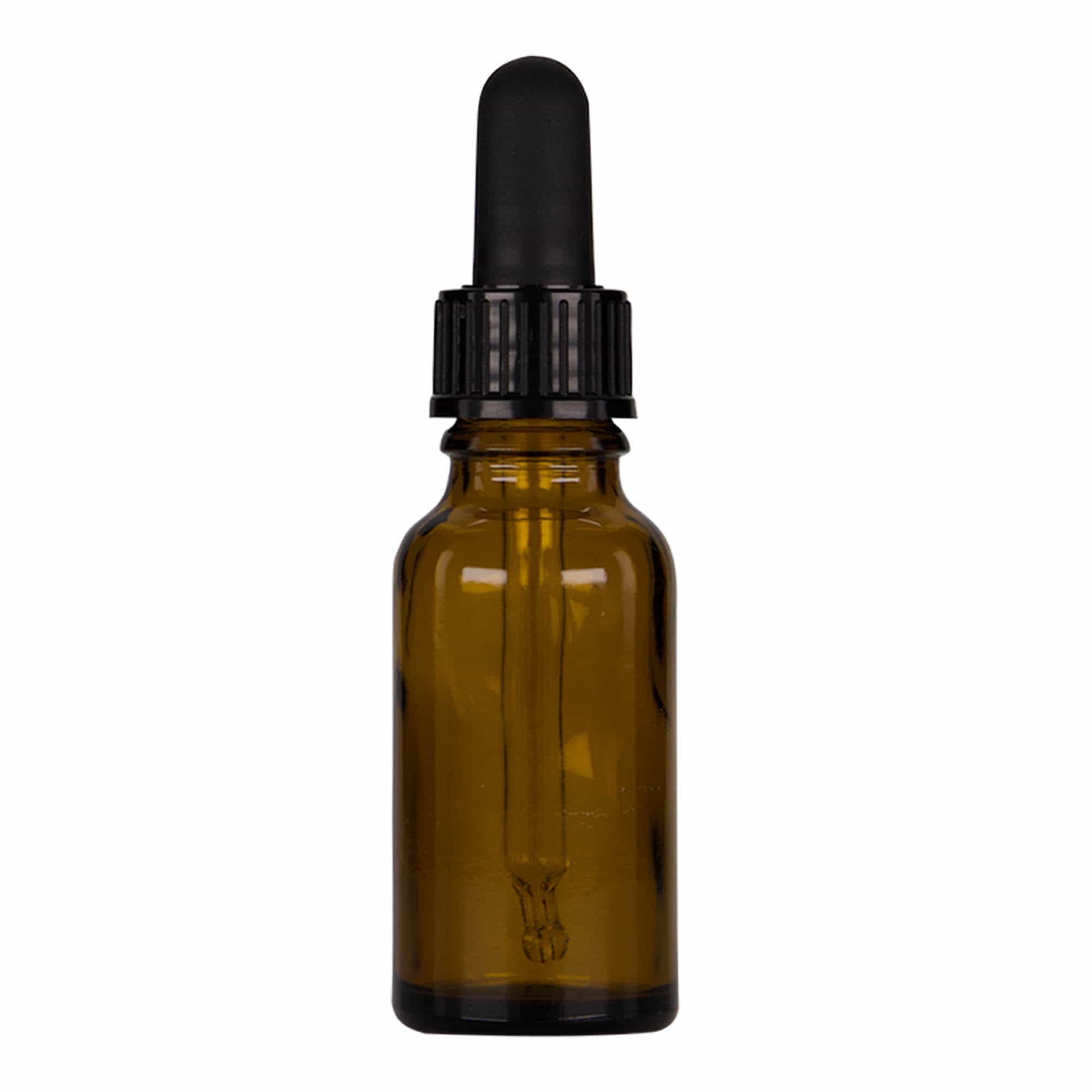 20 ml φιαλίδιο με πιπέτα, ιατρικό, γυάλινο, καφέ-μαύρο, στόμιο: DIN 18
