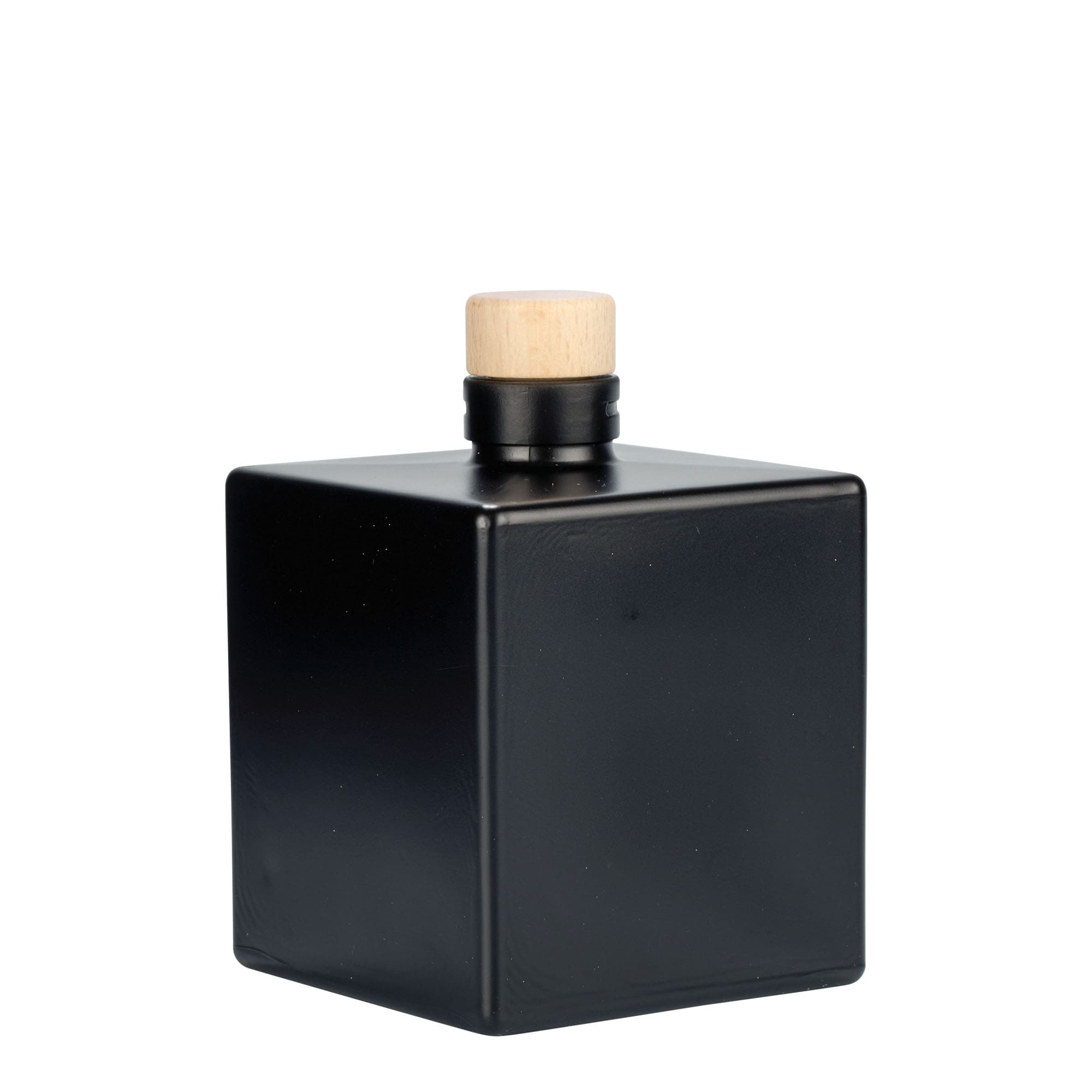 500 ml γυάλινο μπουκάλι 'Cube', τετράγωνο, μαύρο, στόμιο: φελλός