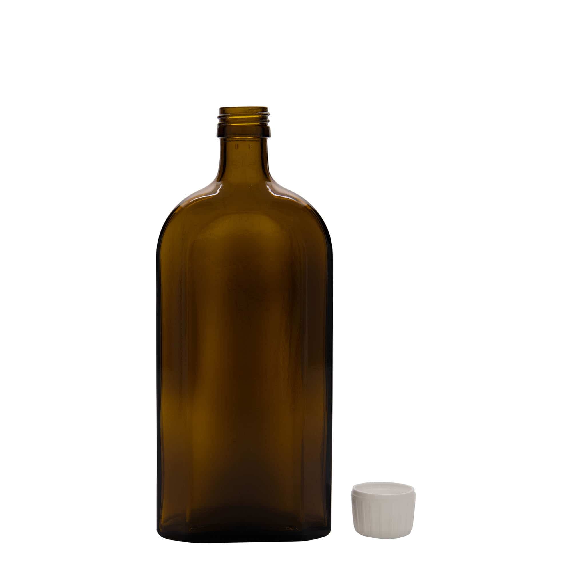 500 ml ιατρικό μπουκάλι Meplat, οβάλ, γυάλινο, καφέ, στόμιο: PP 28