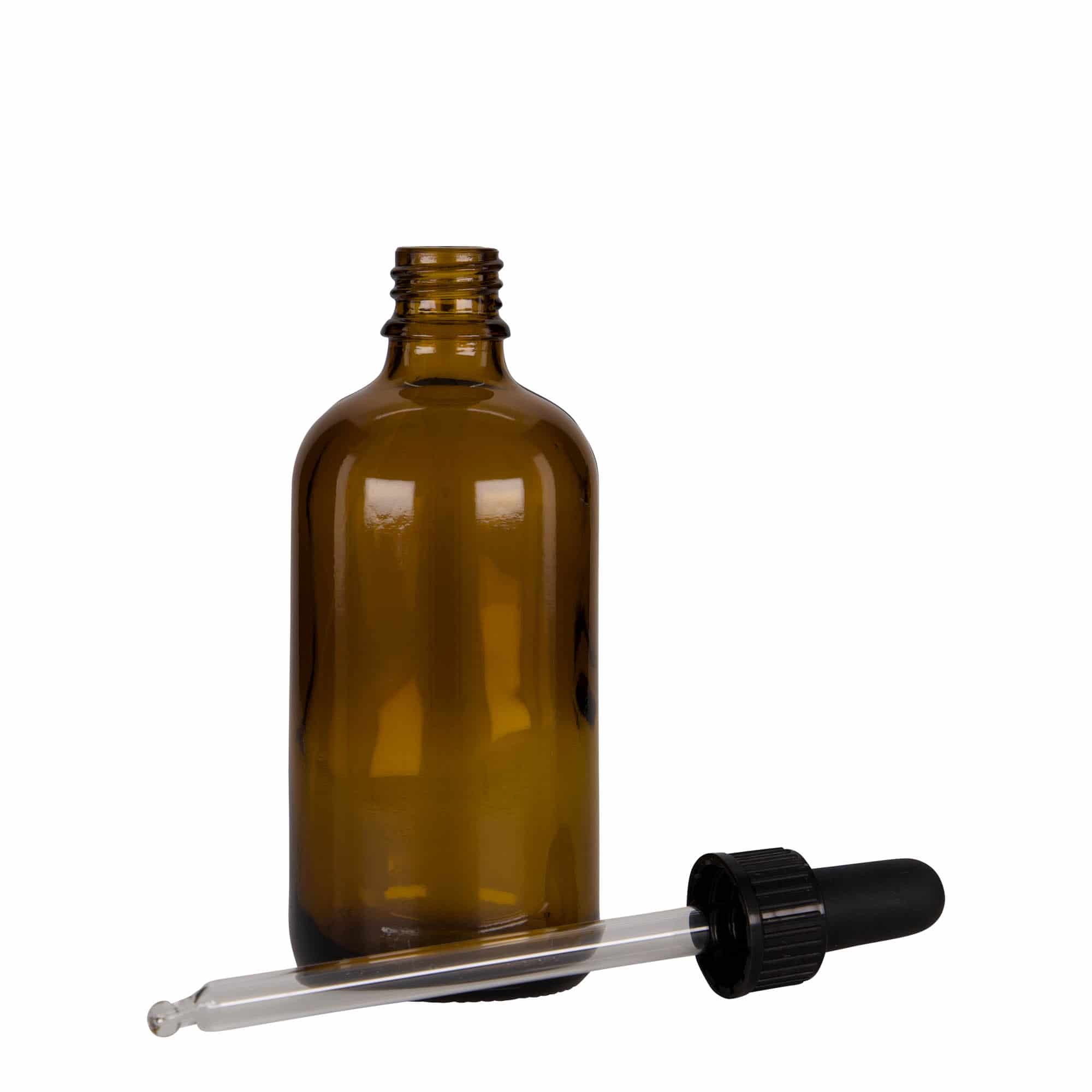 100 ml φιαλίδιο με πιπέτα, ιατρικό, γυάλινο, καφέ-μαύρο, στόμιο: DIN 18