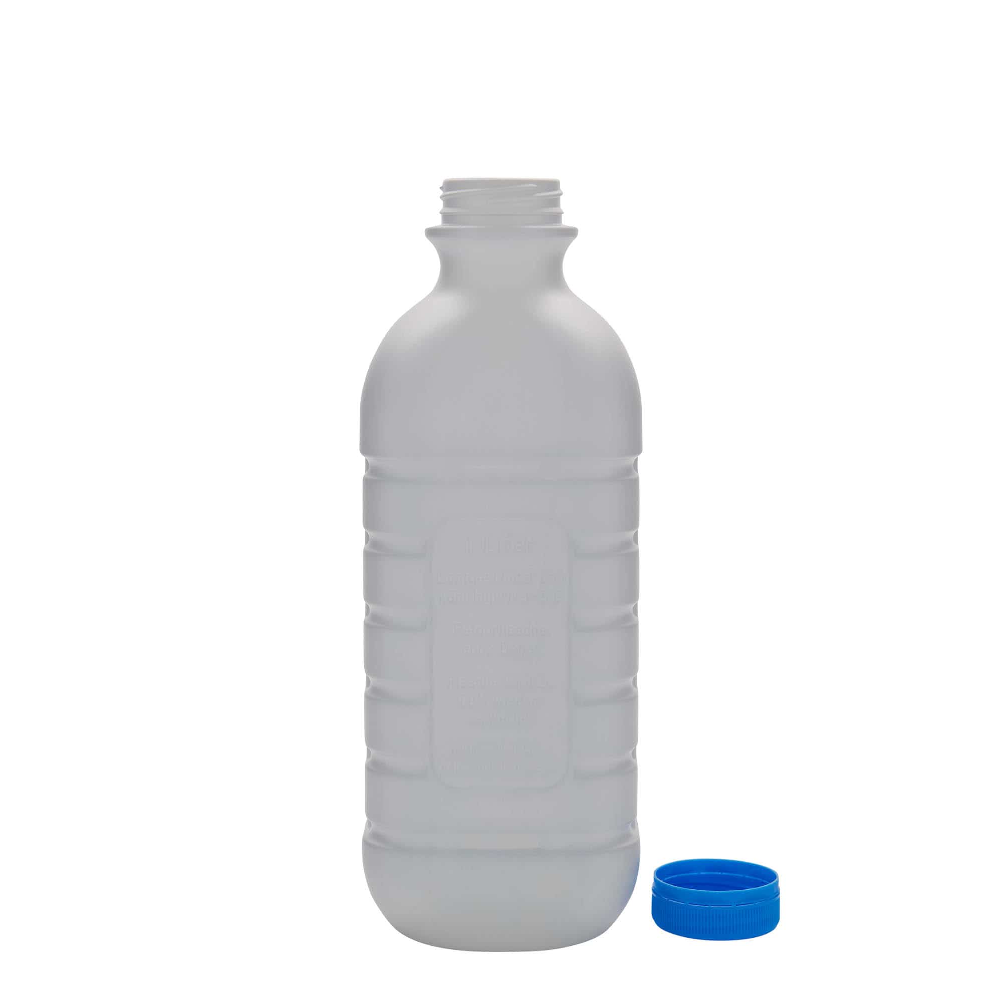 1.000 ml μπουκάλι γάλακτος, ορθογώνιο, πλαστικό HDPE, λευκό, στόμιο: PEHD40