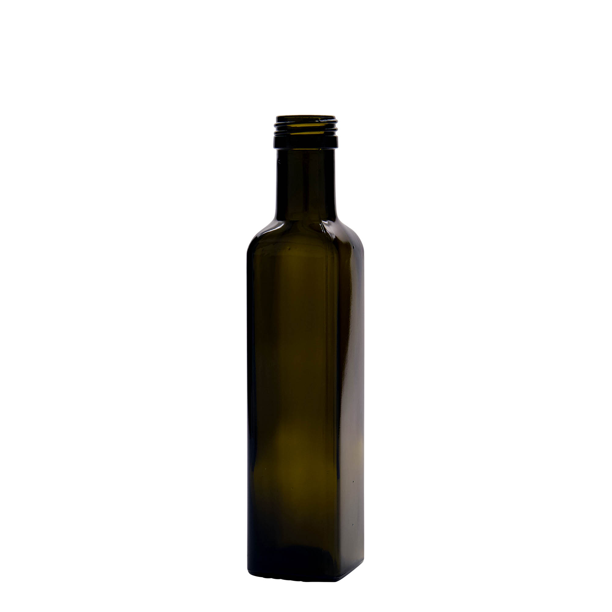 250 ml γυάλινο μπουκάλι 'Marasca', τετράγωνο, παλαιωμένο πράσινο, στόμιο: PP 31,5