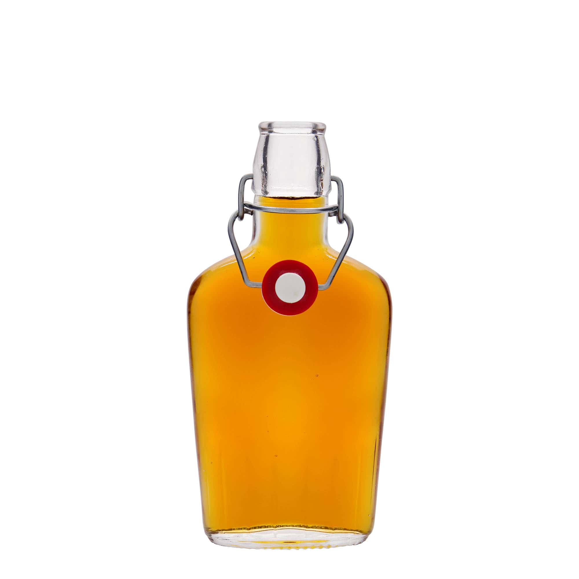 250 ml γυάλινο μπουκάλι 'Fiaschetta', οβάλ, στόμιο: κλείσιμο με μεταλλικό σφιγκτήρα