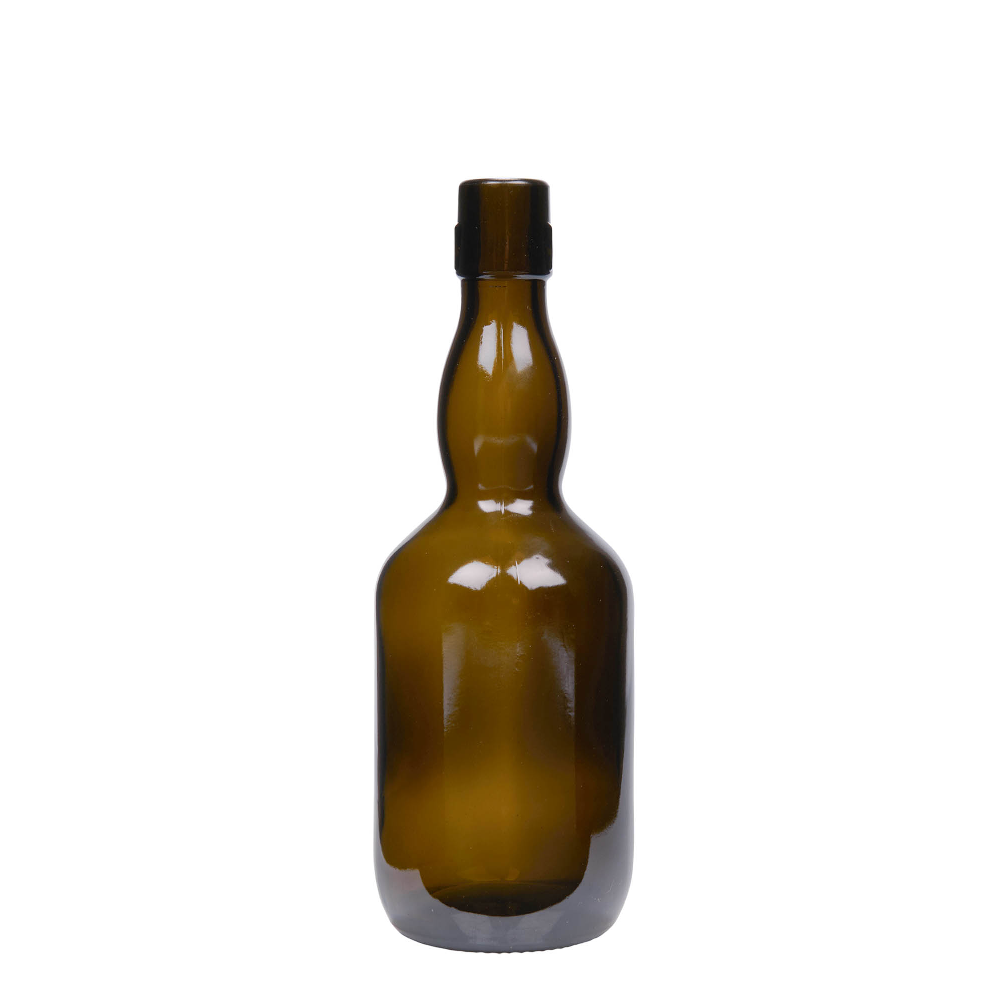500 ml μπουκάλι μπύρας με λαιμό τύπου Kropfhals, γυαλί, παλαιωμένο πράσινο, στόμιο: κούμπωμα με μανταλάκι