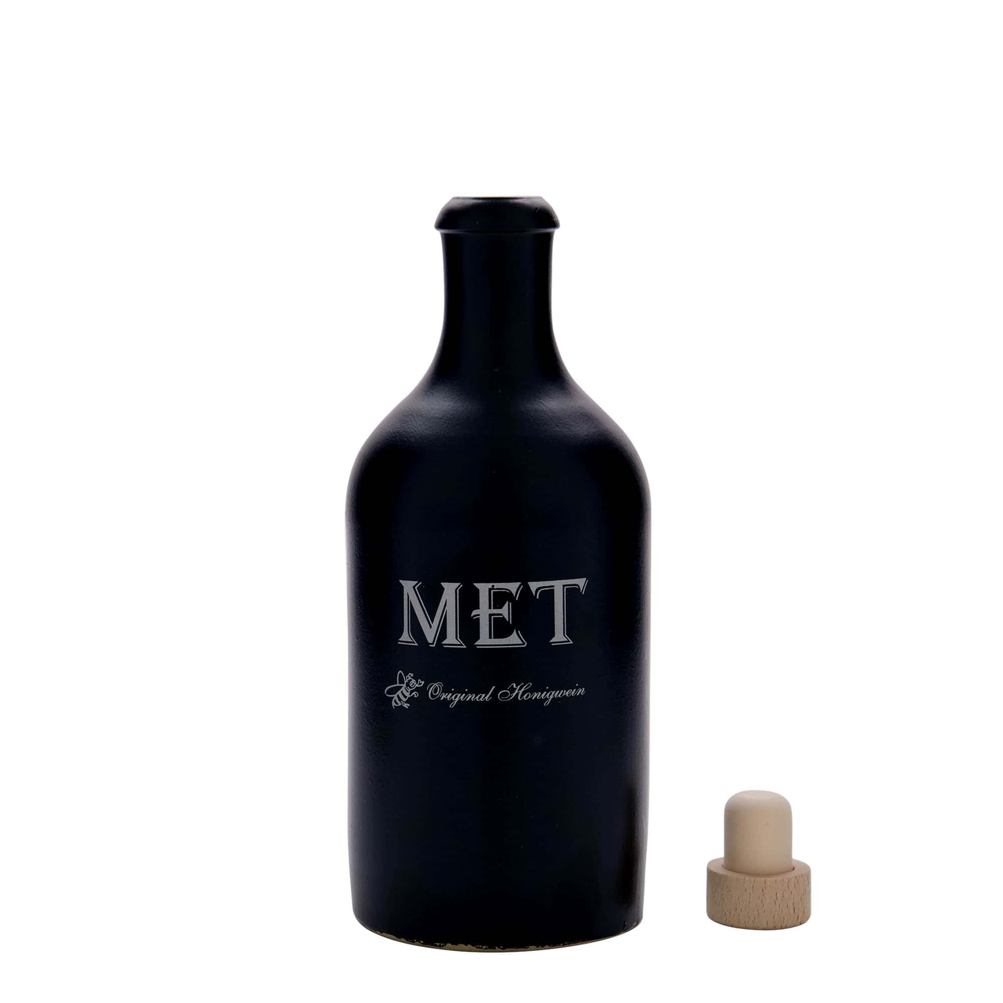 Κεραμικό μπουκάλι 500 ml, σχέδιο: Met, κεραμικό, μαύρο, στόμιο: φελλός