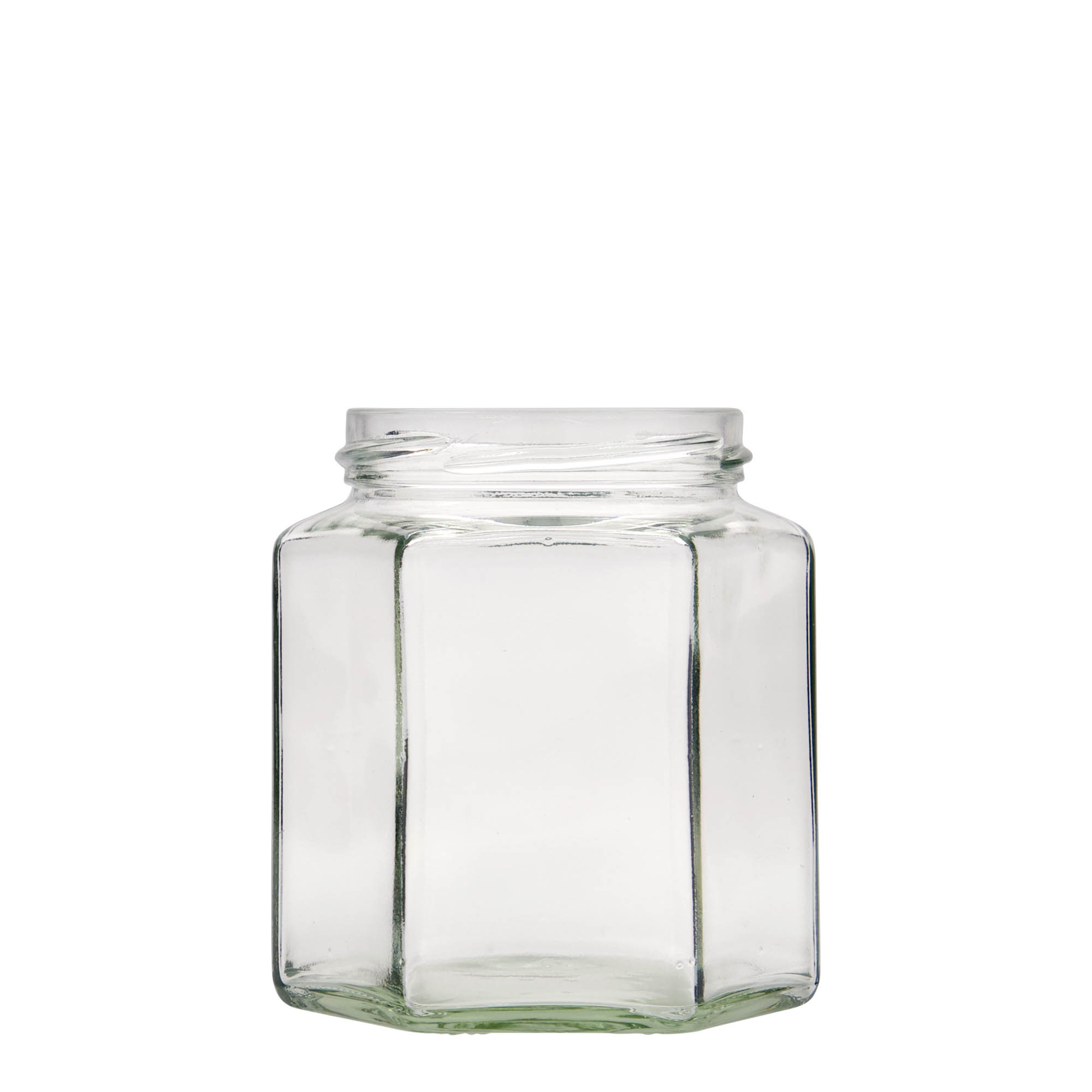 390 ml εξαγωνικό γυάλινο δοχείο, στόμιο: Twist-Off (TO 70) 390 ml εξαγωνικό γυάλινο δοχείο, στόμιο: Twist-Off (TO 70)