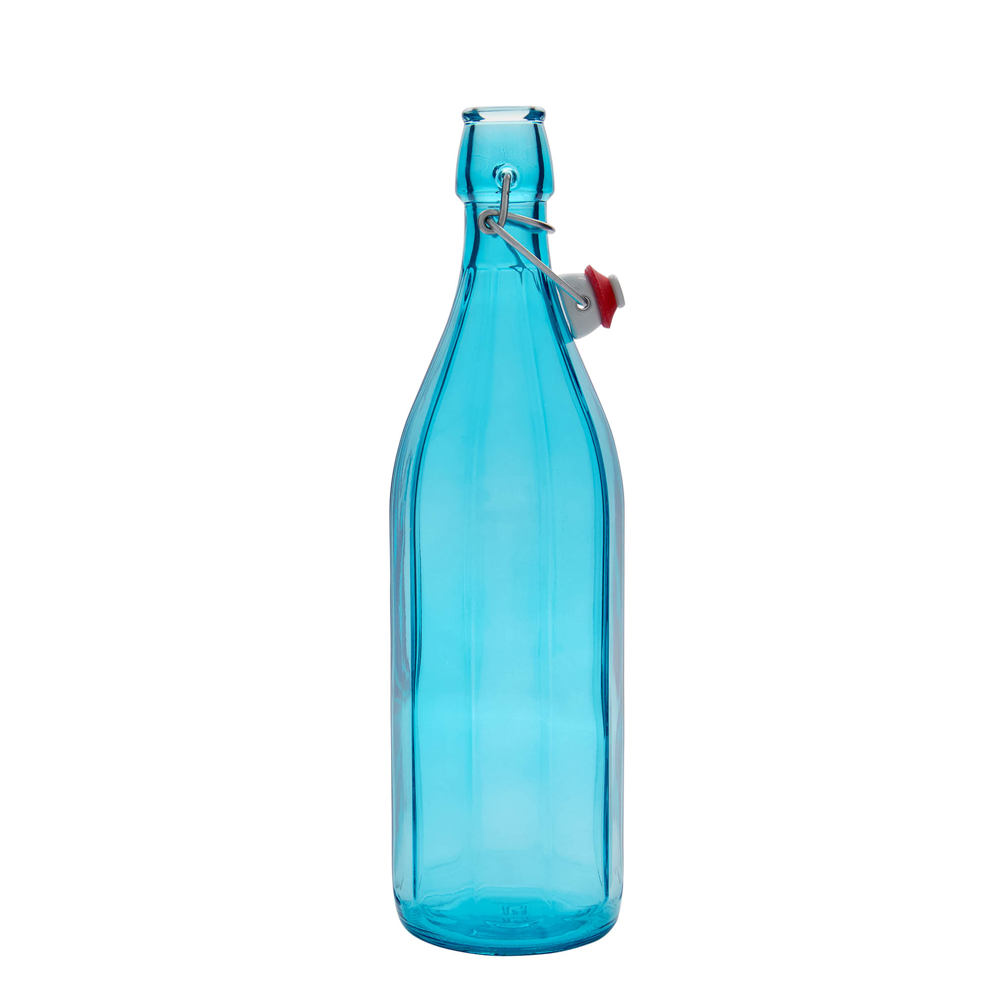Γυάλινο μπουκάλι 'Oxford' 1.000 ml, δεκάγωνο, γαλάζιο, στόμιο: μηχανικό πώμα