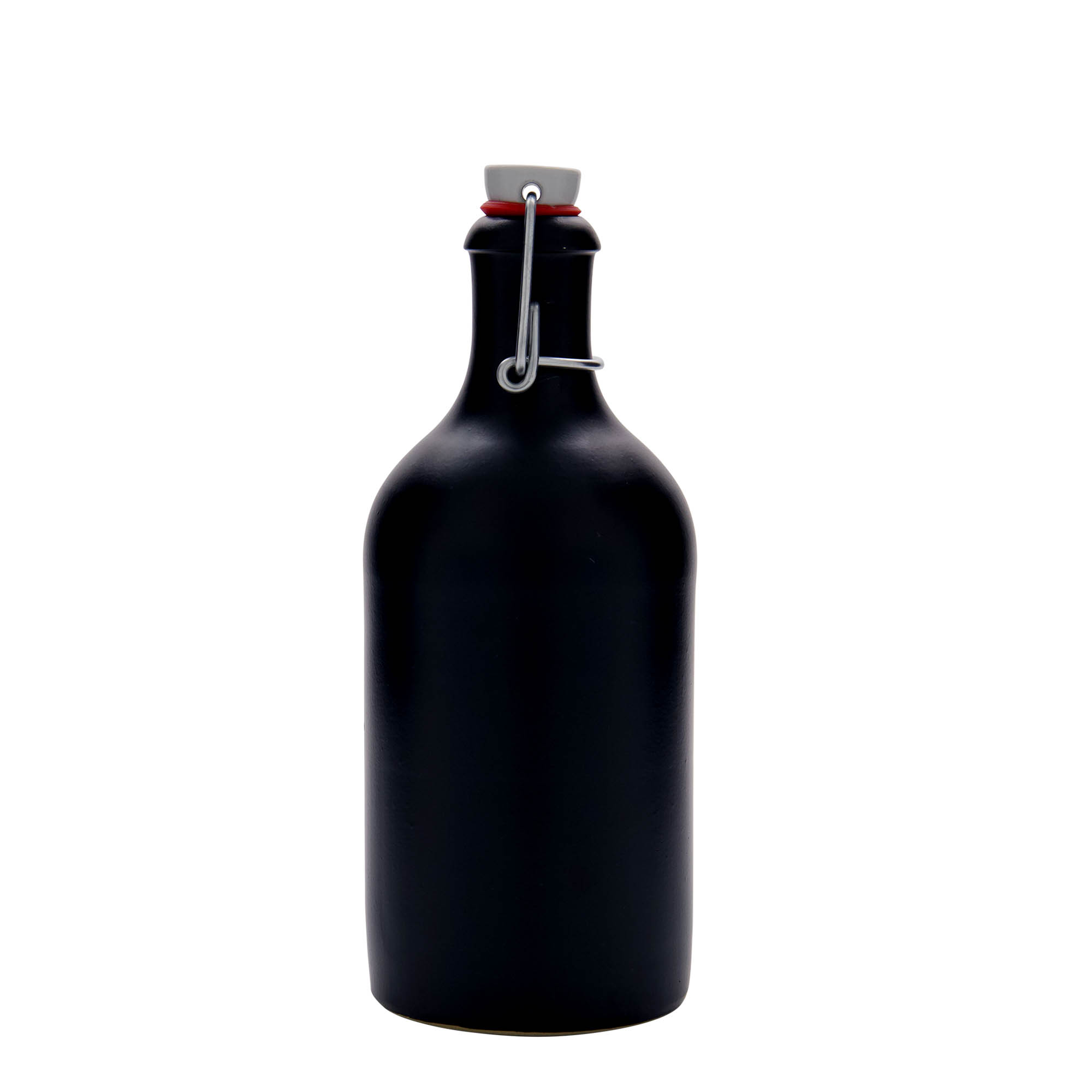 500 ml πιθάρι για κρασί, από πέτρινο σμάλτο, μαύρο, στόμιο: κλείσιμο με μεταλλικό κρίκο