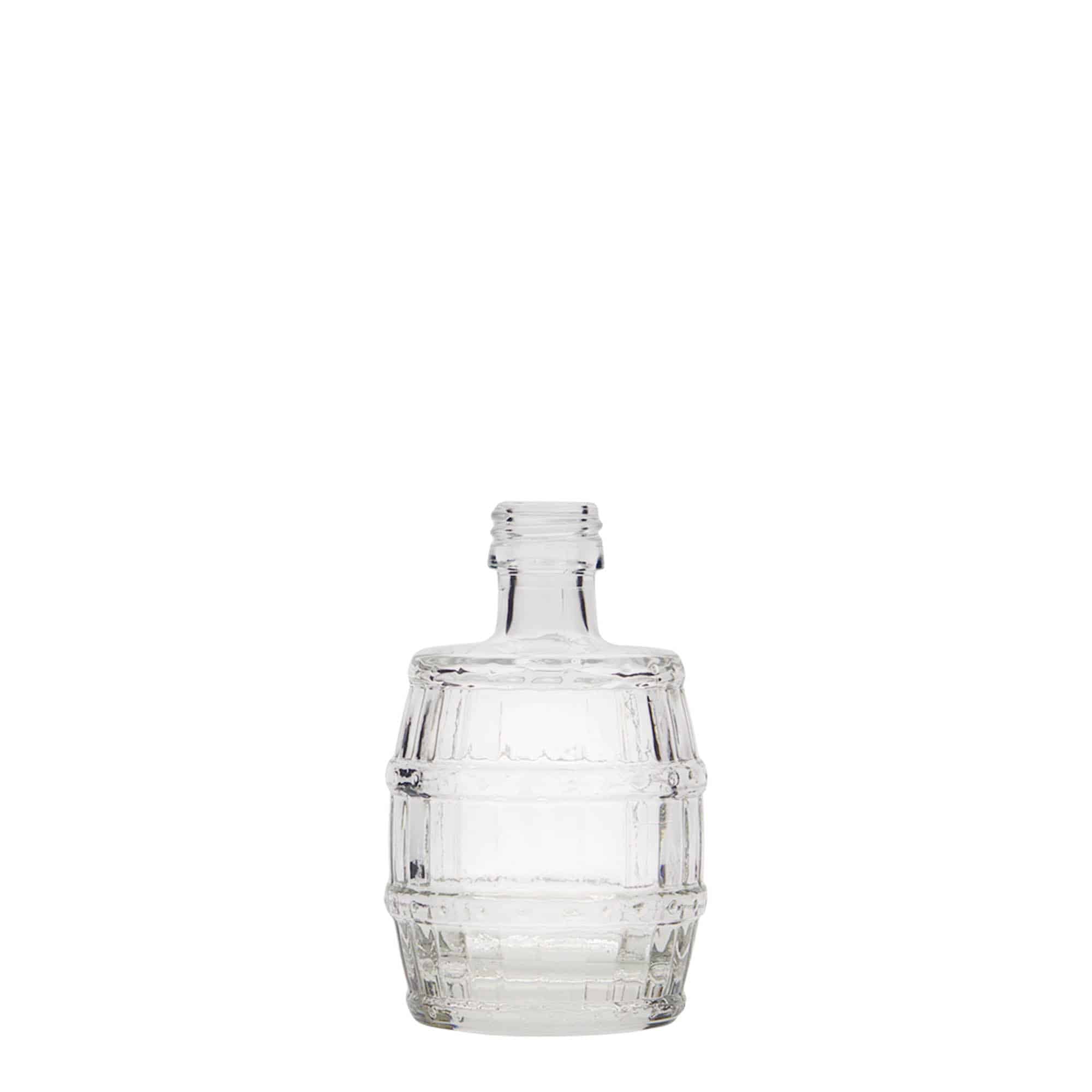 50 ml γυάλινο μπουκάλι 'Βαρέλι', στόμιο: PP 18 50 ml γυάλινο μπουκάλι 'Βαρέλι', στόμιο: PP 18