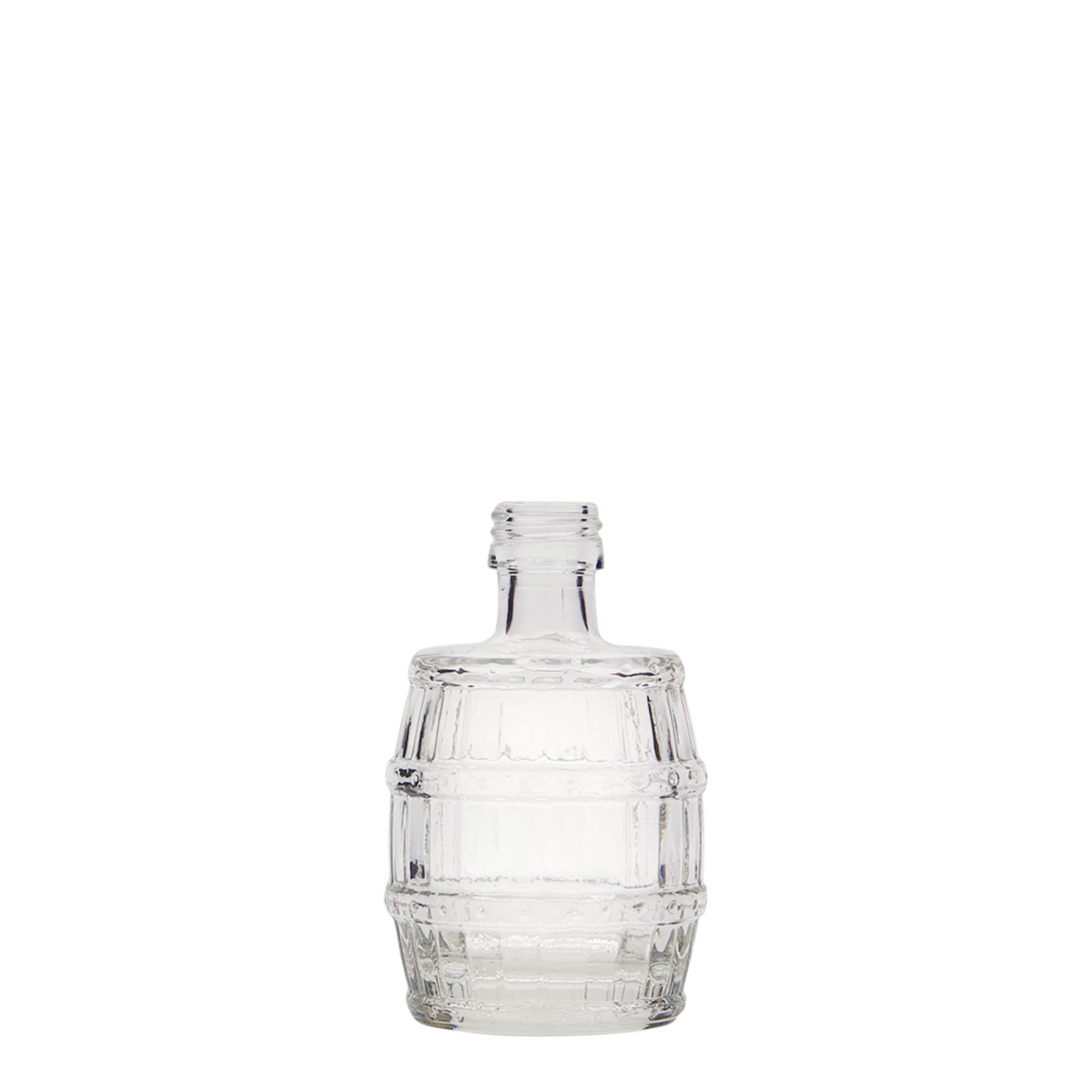 50 ml γυάλινο μπουκάλι 'Βαρέλι', στόμιο: PP 18 50 ml γυάλινο μπουκάλι 'Βαρέλι', στόμιο: PP 18