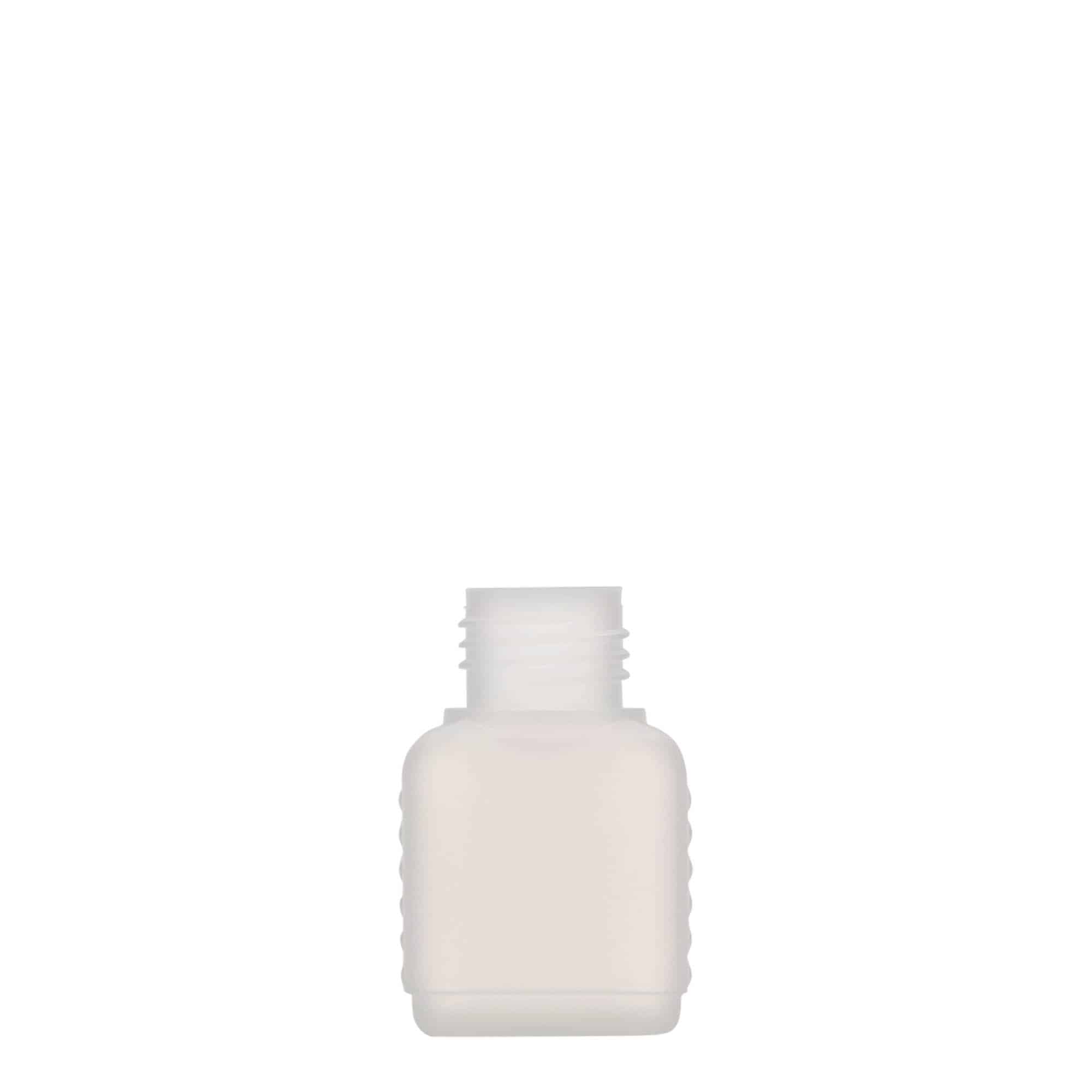 Ορθογώνιο μπουκάλι 50 ml, πλαστικό HDPE, φυσικό χρώμα, στόμιο: DIN 25