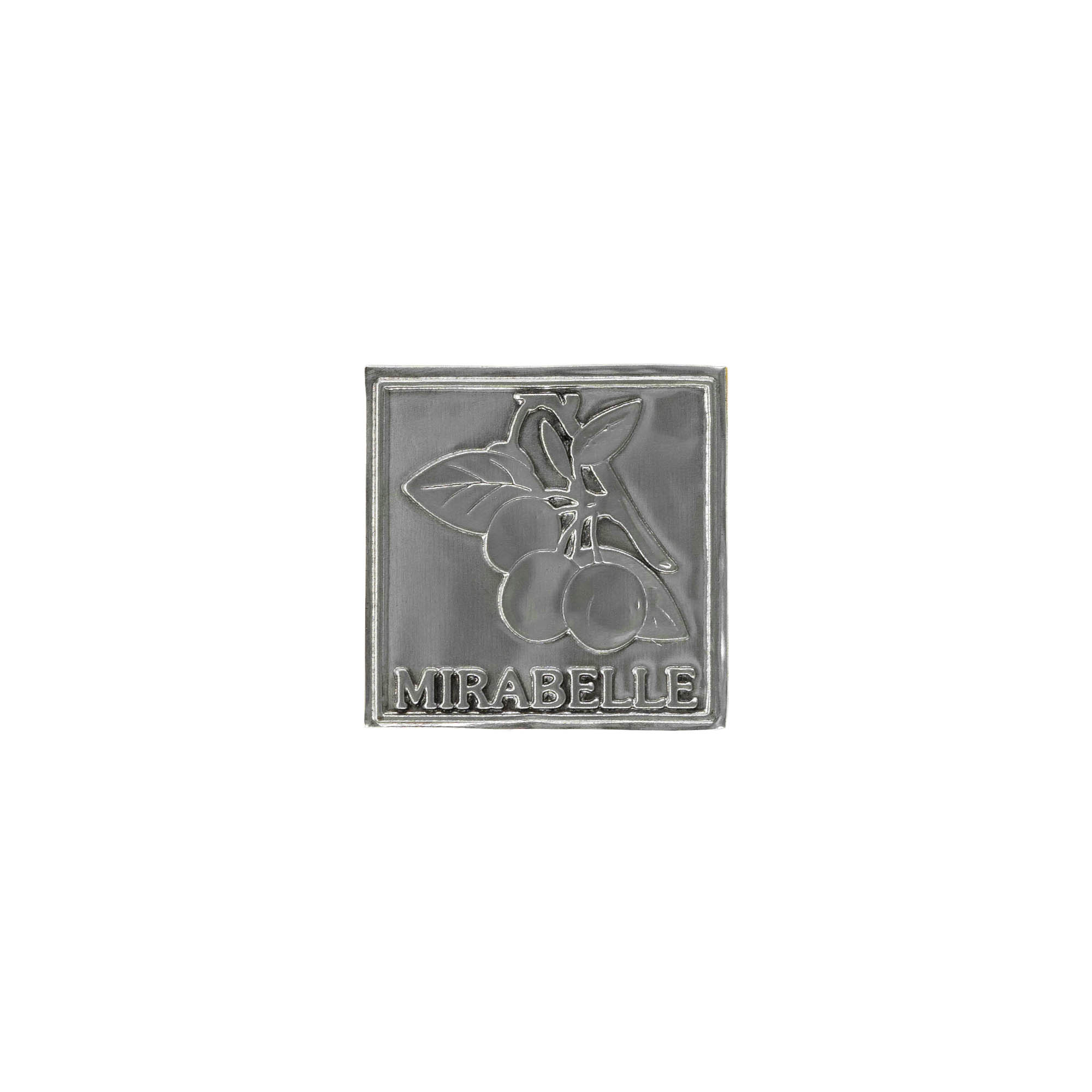 Ετικέτα κασσίτερου 'Mirabelle', τετράγωνη, μέταλλο, ασημί Ετικέτα κασσίτερου 'Mirabelle', τετράγωνη, μέταλλο, ασημί