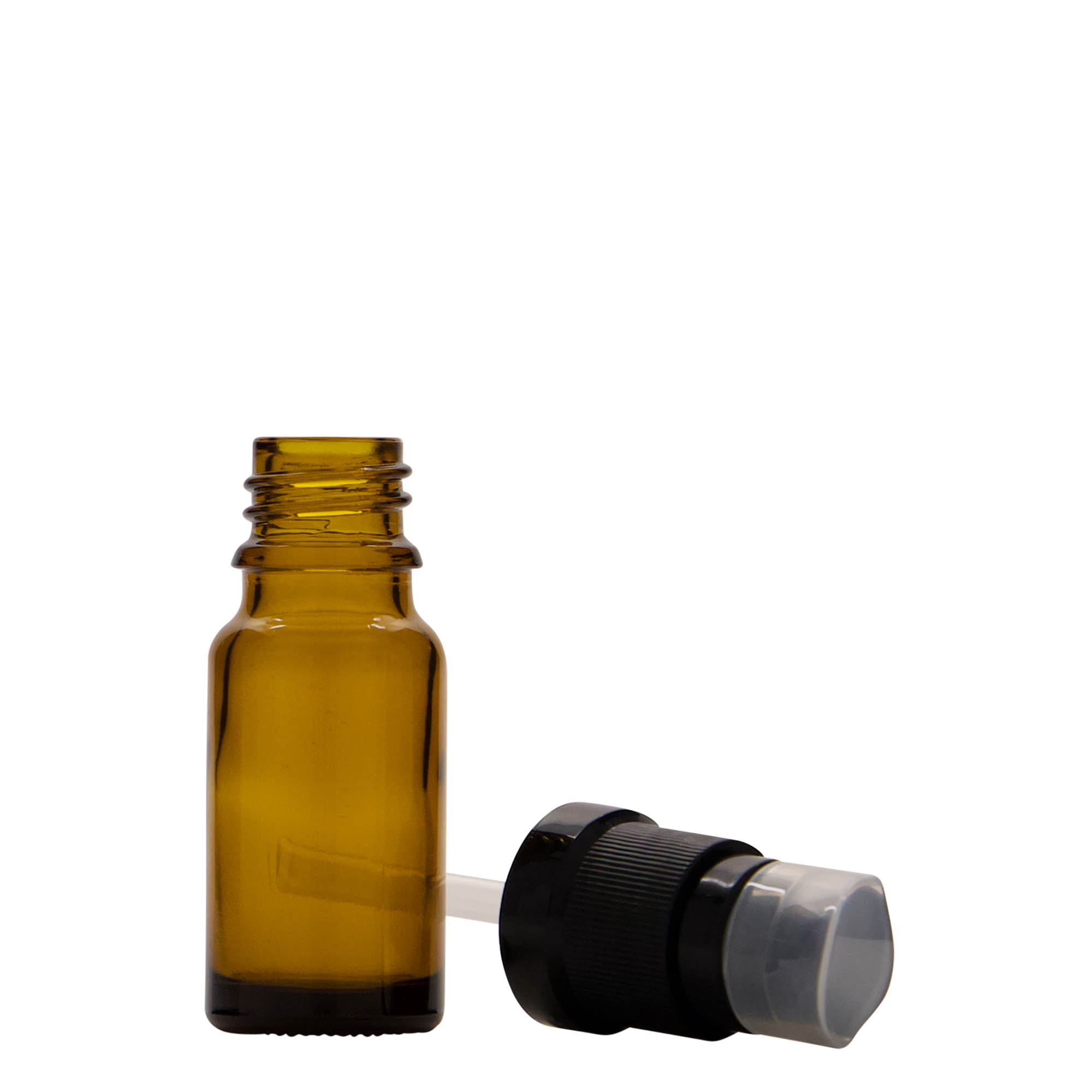 10 ml φιαλίδιο φαρμάκου με αντλία λοσιόν, γυαλί, καφέ, στόμιο: DIN 18