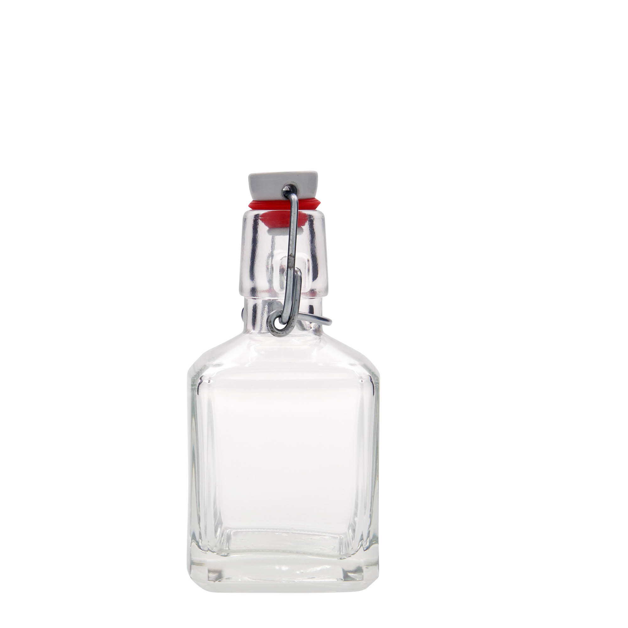 200 ml γυάλινο μπουκάλι 'Kubica', τετράγωνο, στόμιο: κλείσιμο με μεταλλικό κλιπ