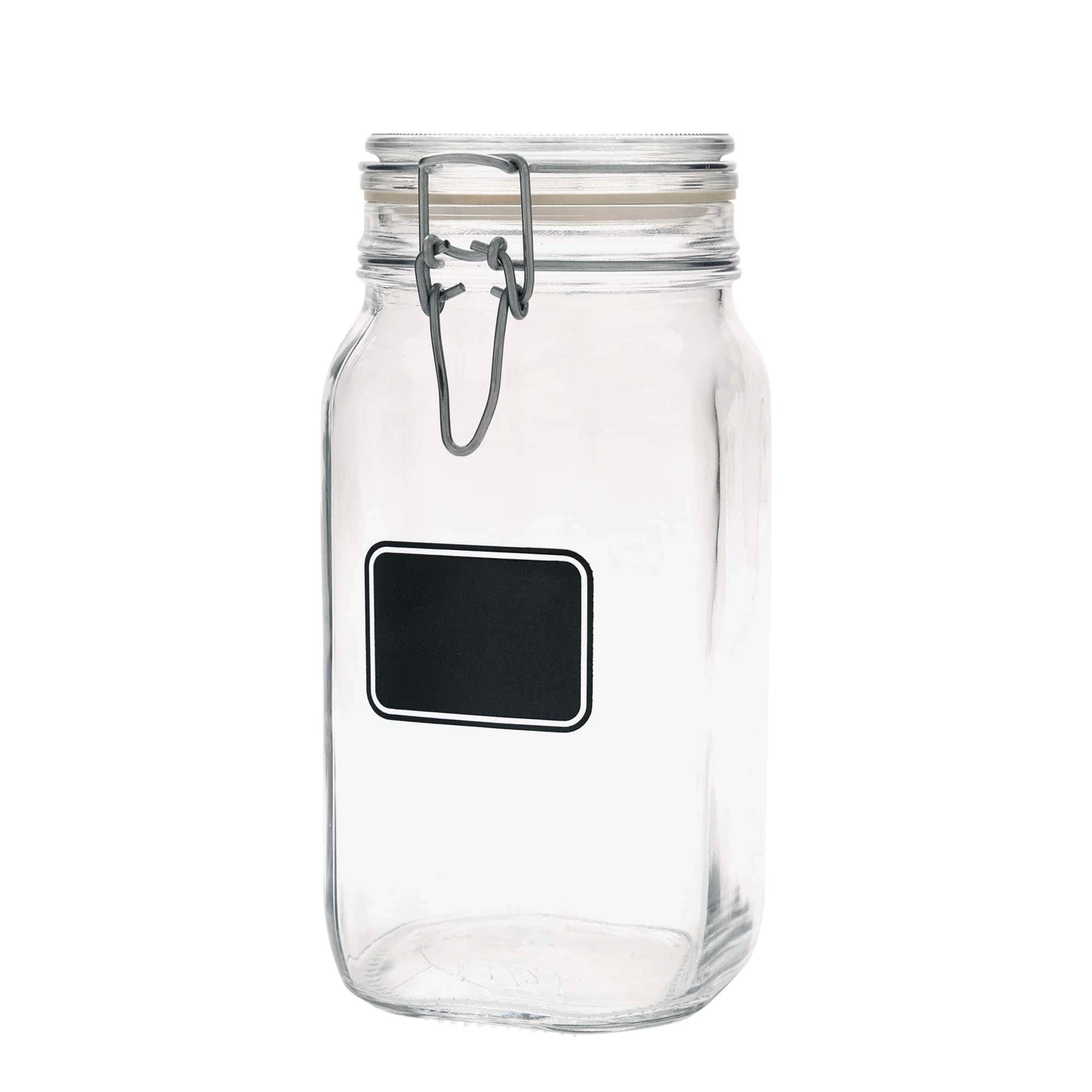 1.500 ml γυάλινο βάζο με μεταλλικό κλείστρο 'Fido', σχέδιο: πεδίο ετικέτας, τετράγωνο, στόμιο: μεταλλικό κλείστρο με σύρμα