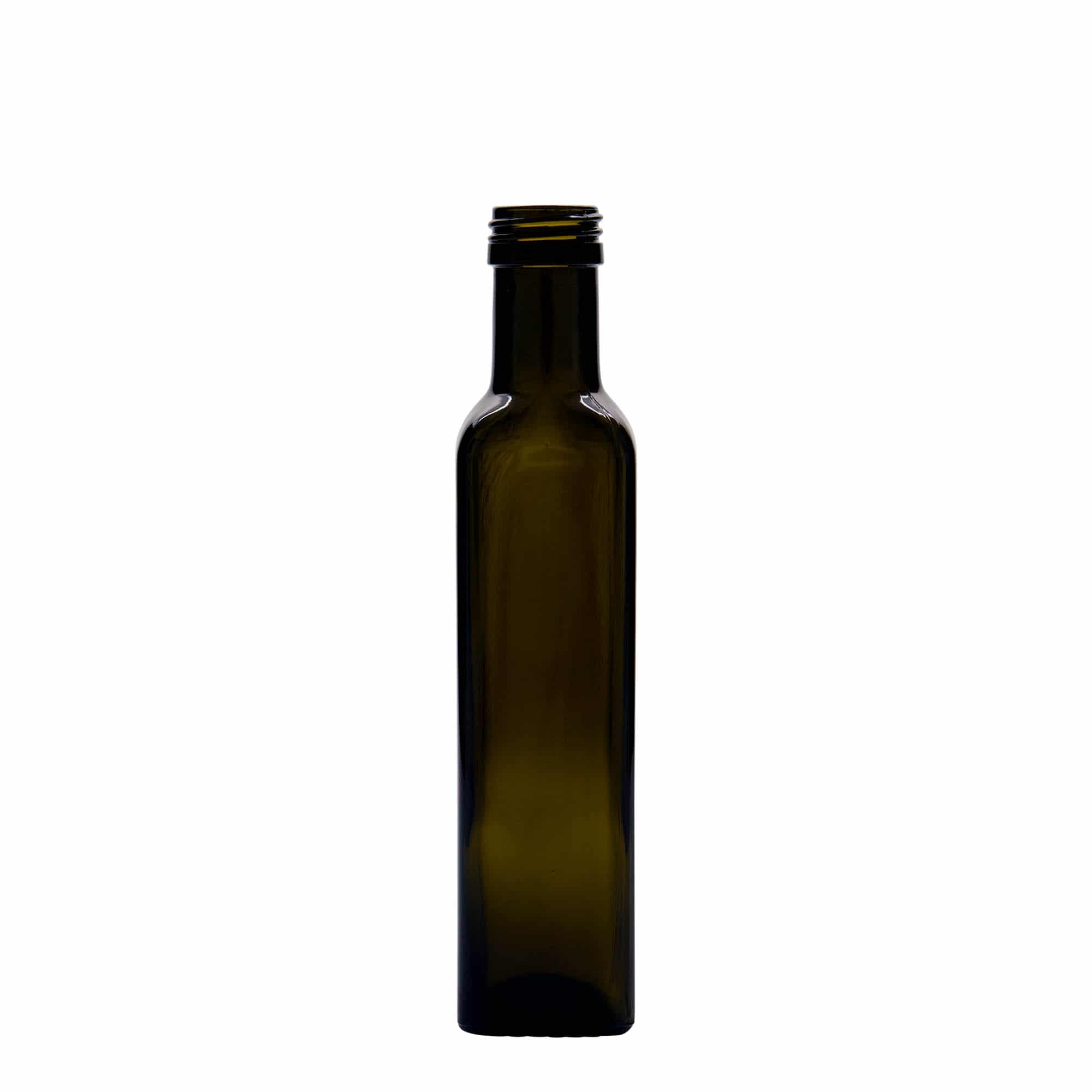 Γυάλινο μπουκάλι 'Marasca' 250 ml, τετράγωνο, πράσινο αντικέ, στόμιο: PP 31,5