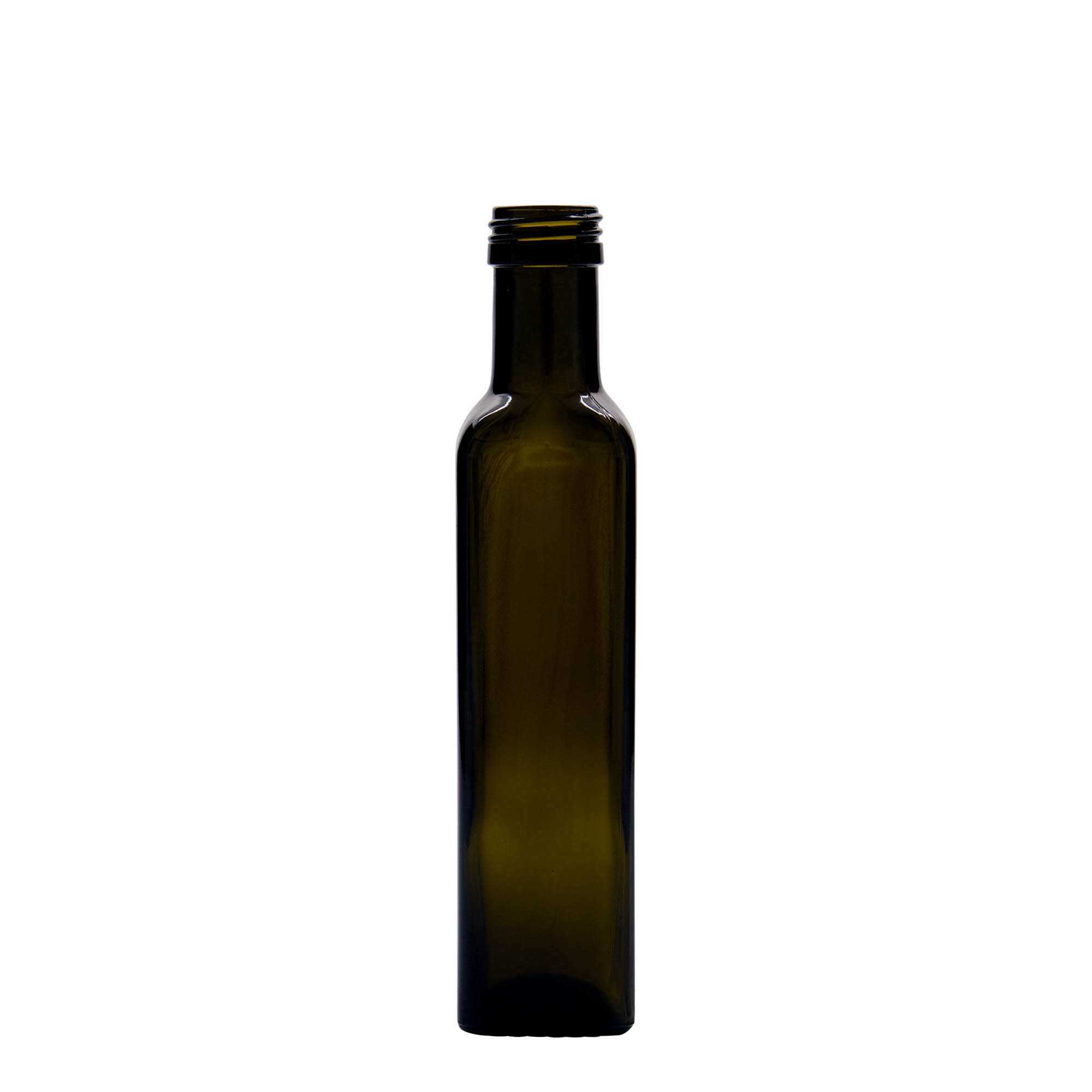 250 ml γυάλινο μπουκάλι 'Marasca', τετράγωνο, παλαιωμένο πράσινο, στόμιο: PP 31,5