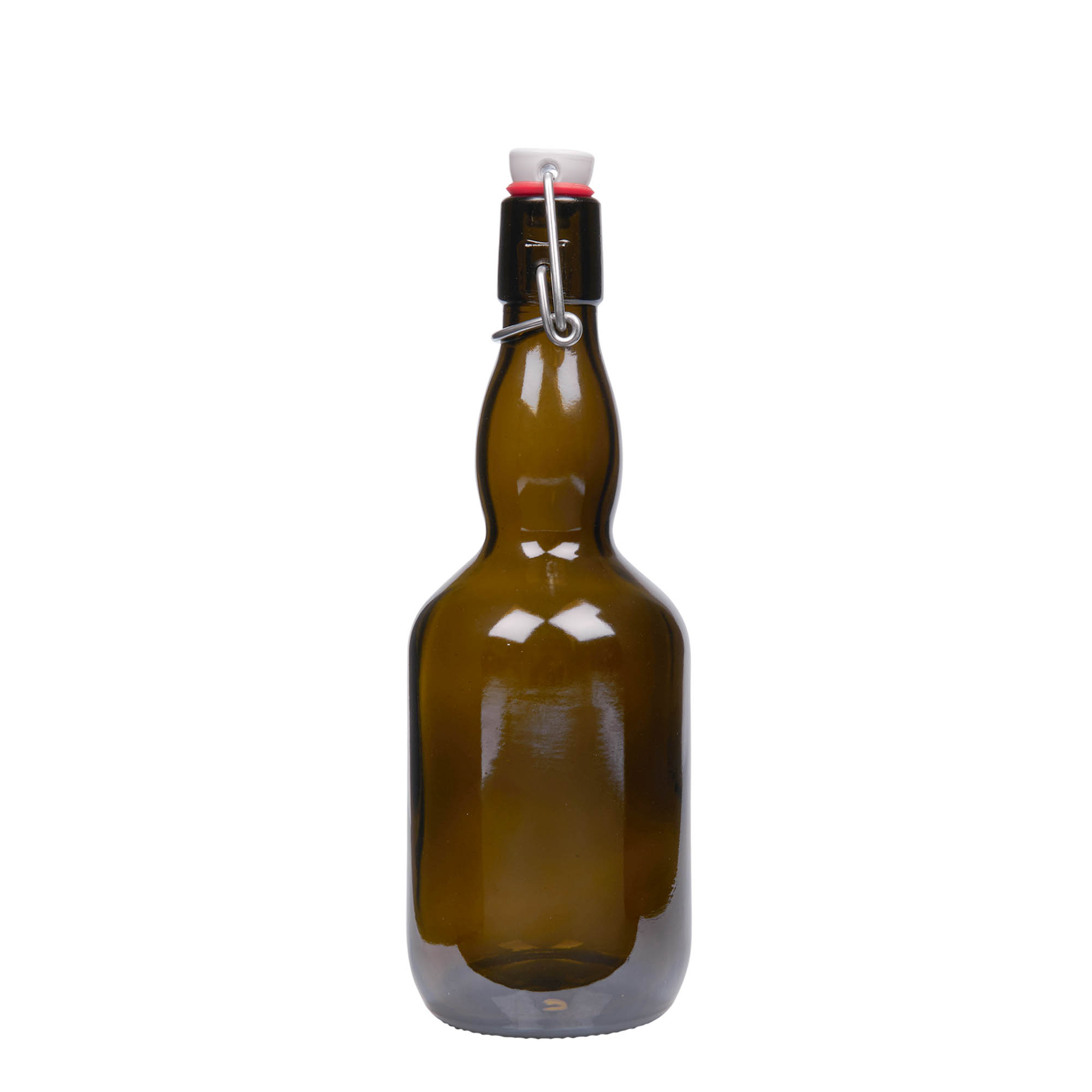 500 ml μπουκάλι μπύρας με λαιμό τύπου Kropfhals, γυαλί, παλαιωμένο πράσινο, στόμιο: κούμπωμα με μανταλάκι