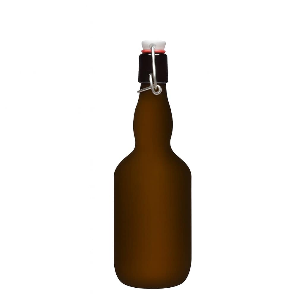 500 ml μπουκάλι μπύρας με λαιμό τύπου Kropfhals, γυαλί, παλαιωμένο πράσινο, στόμιο: κούμπωμα με μανταλάκι