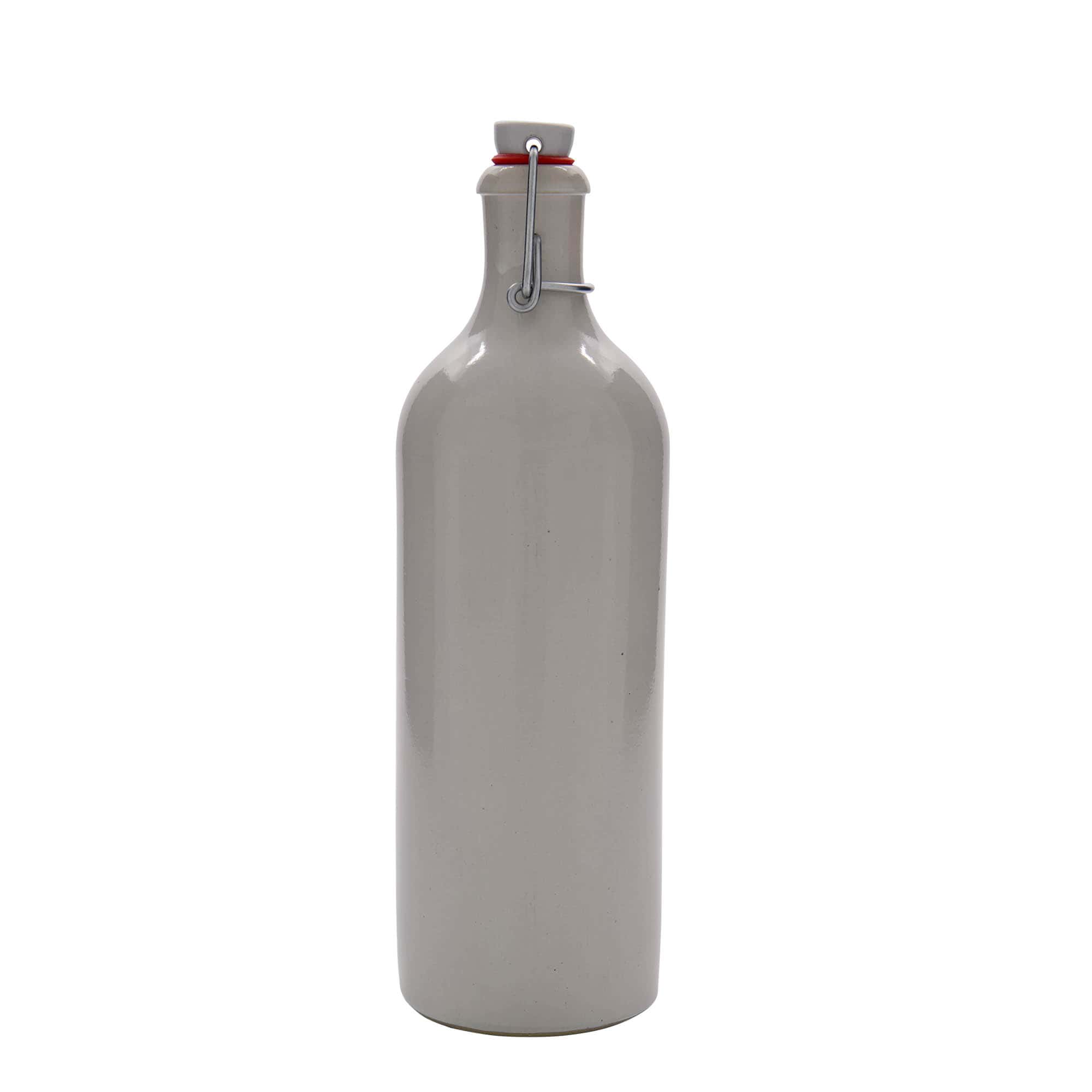 750 ml πιθάρι από πέτρινο σκεύος, λευκό, στόμιο: κλείσιμο με μεταλλικό κρίκο