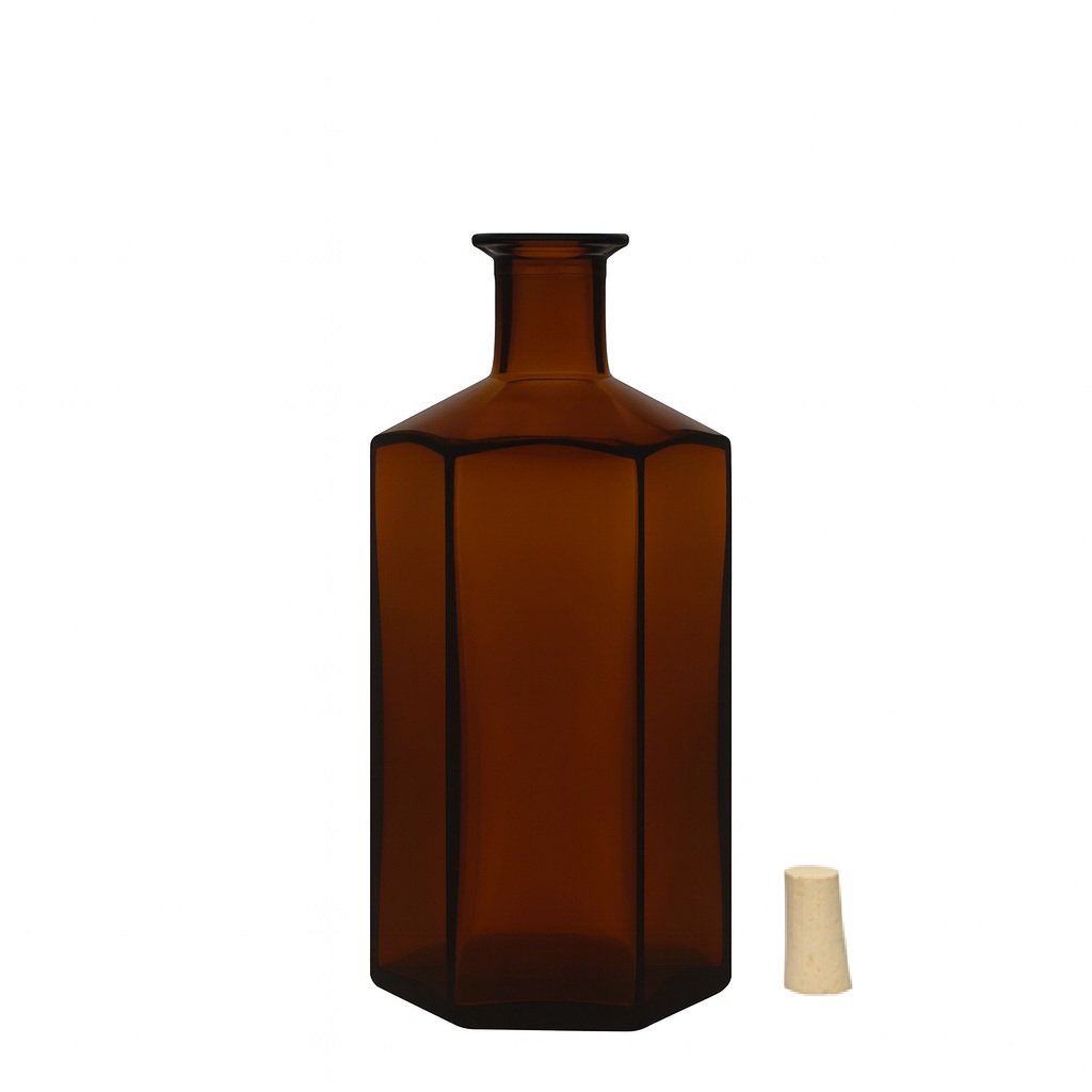 500 ml γυάλινο μπουκάλι φαρμακοποιού 'Jimmy', εξαγωνικό, καφέ, στόμιο: φελλός 500 ml γυάλινο μπουκάλι φαρμακοποιού 'Jimmy', εξαγωνικό, καφέ, στόμιο: φελλός
