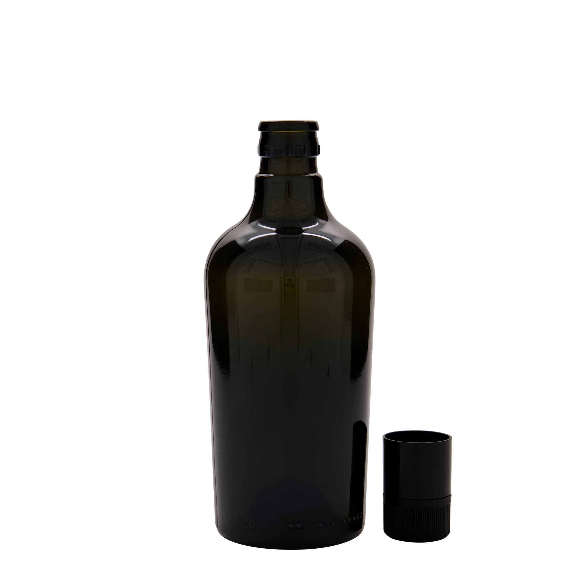 500 ml μπουκάλι ξυδιού/λαδιού 'Oleum', γυαλί, παλαιωμένο πράσινο, στόμιο: DOP
