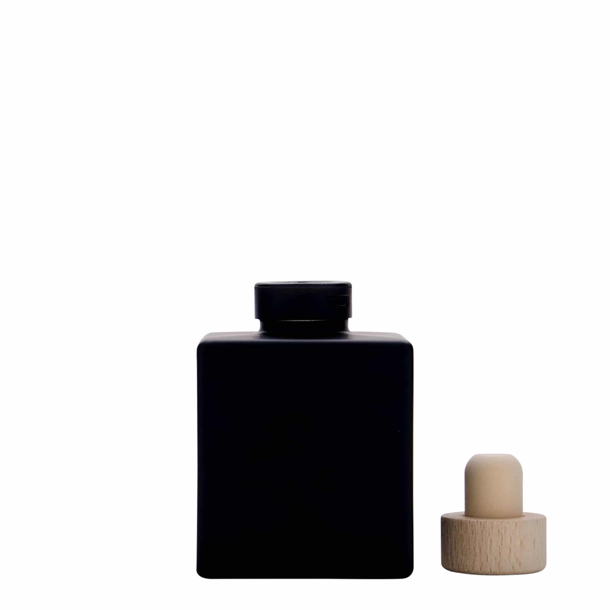 100 ml γυάλινο μπουκάλι 'Cube', τετράγωνο, μαύρο, στόμιο: φελλός