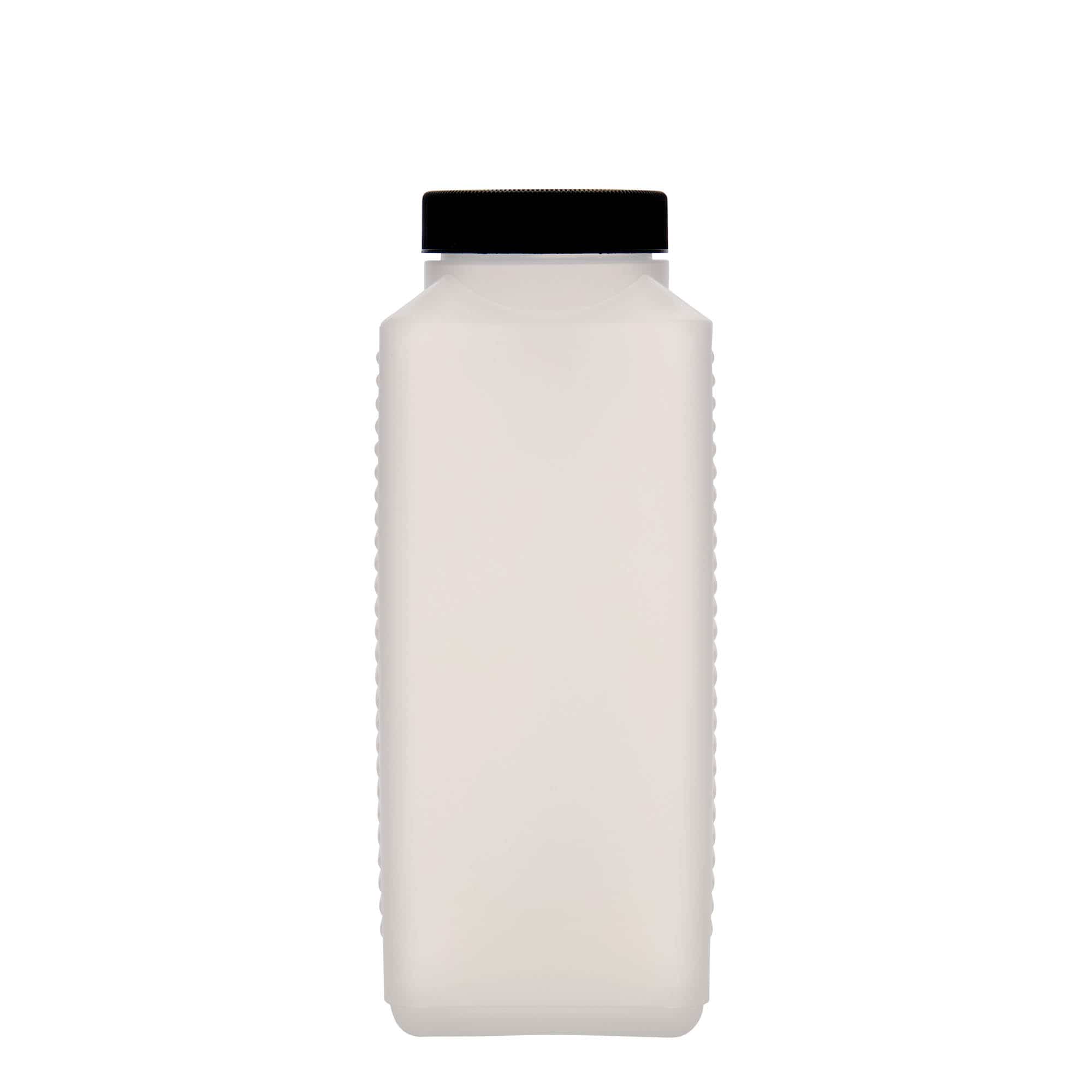 Μπουκάλι με φαρδύ λαιμό 1.000 ml, ορθογώνιο, πλαστικό HDPE, φυσικό χρώμα, στόμιο: DIN 60 EPE