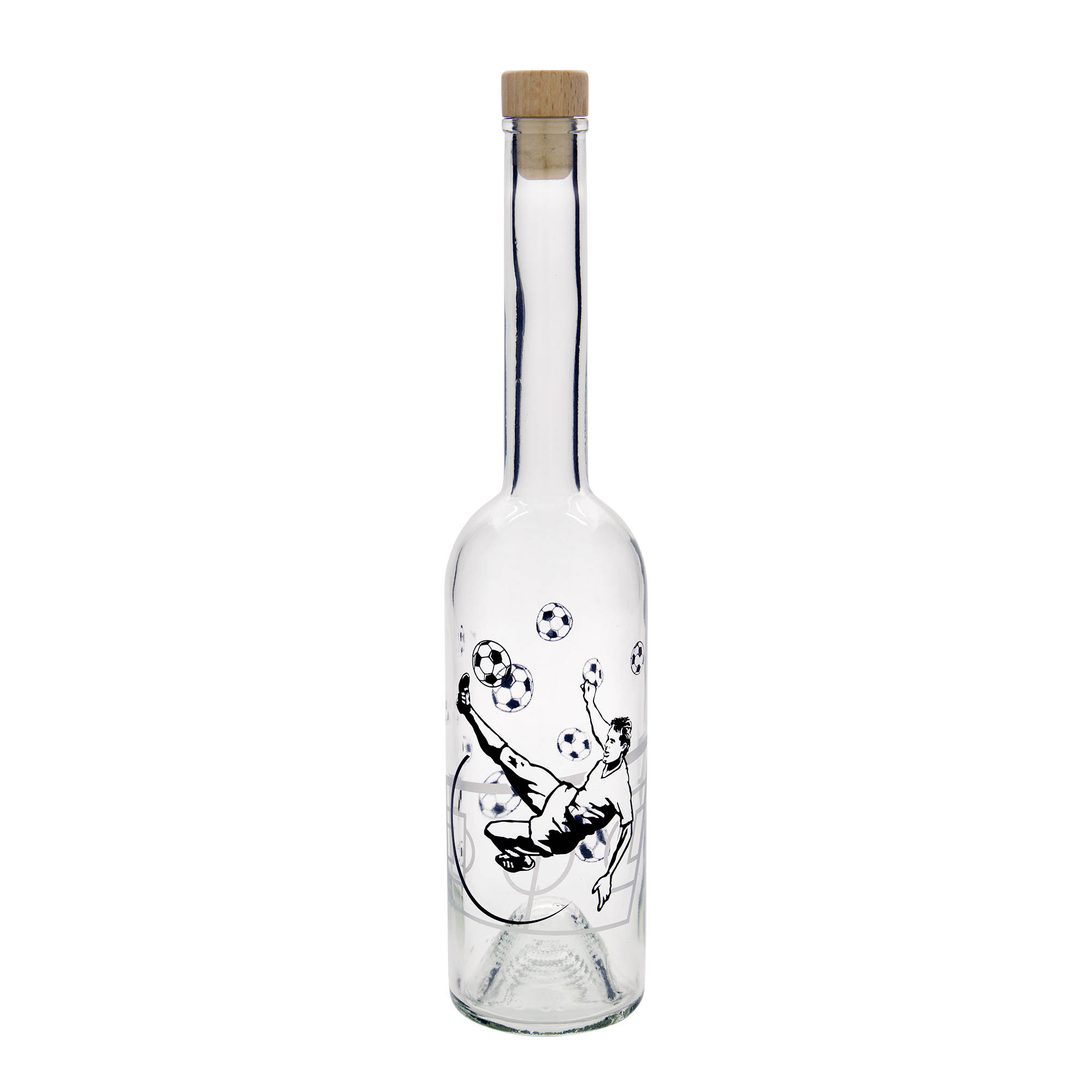 500 ml γυάλινο μπουκάλι 'Opera', θέμα: ποδοσφαιριστής, στόμιο: φελλός