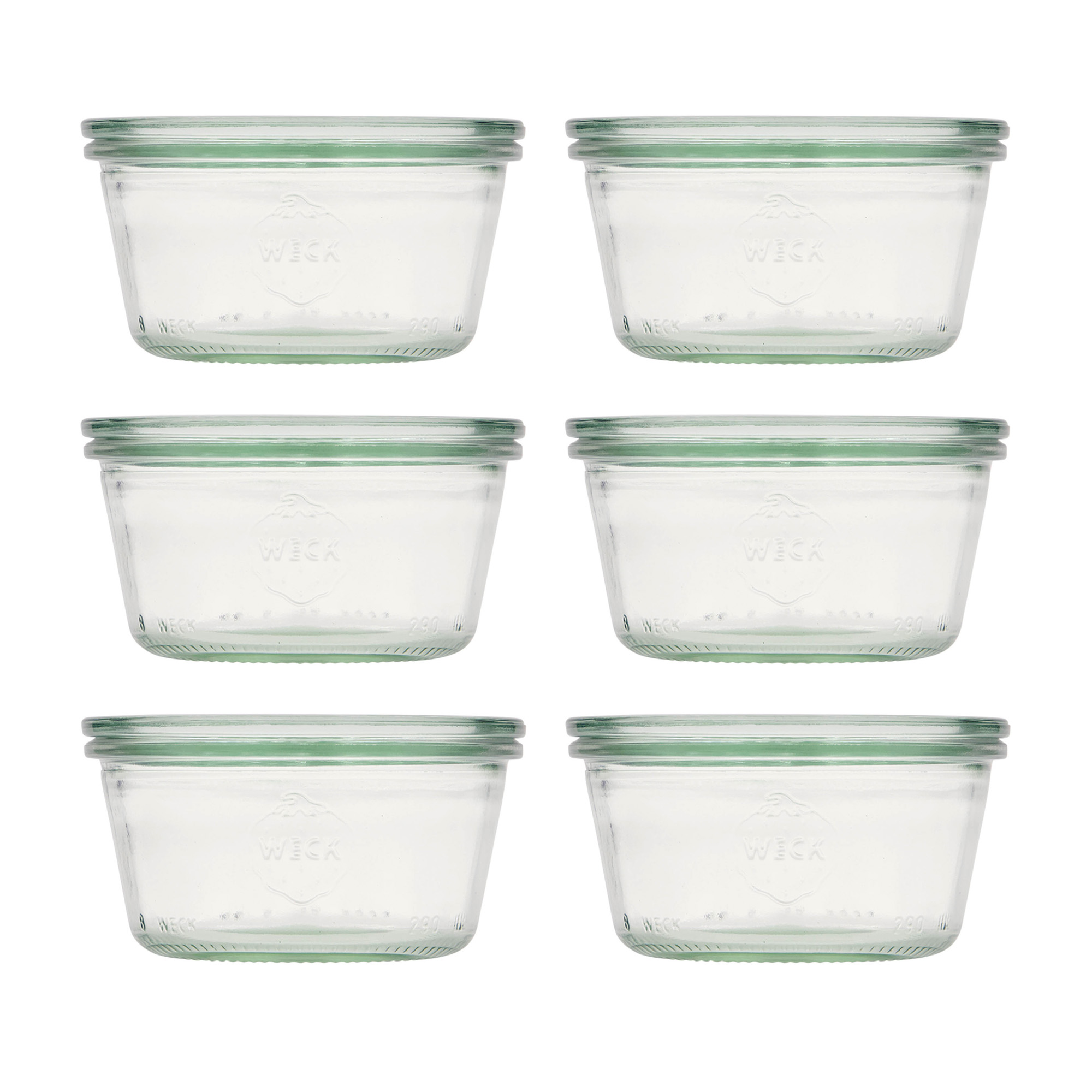 6x Χαμηλό κυλινδρικό βάζο WECK 290 ml με γυάλινο καπάκι RR 100