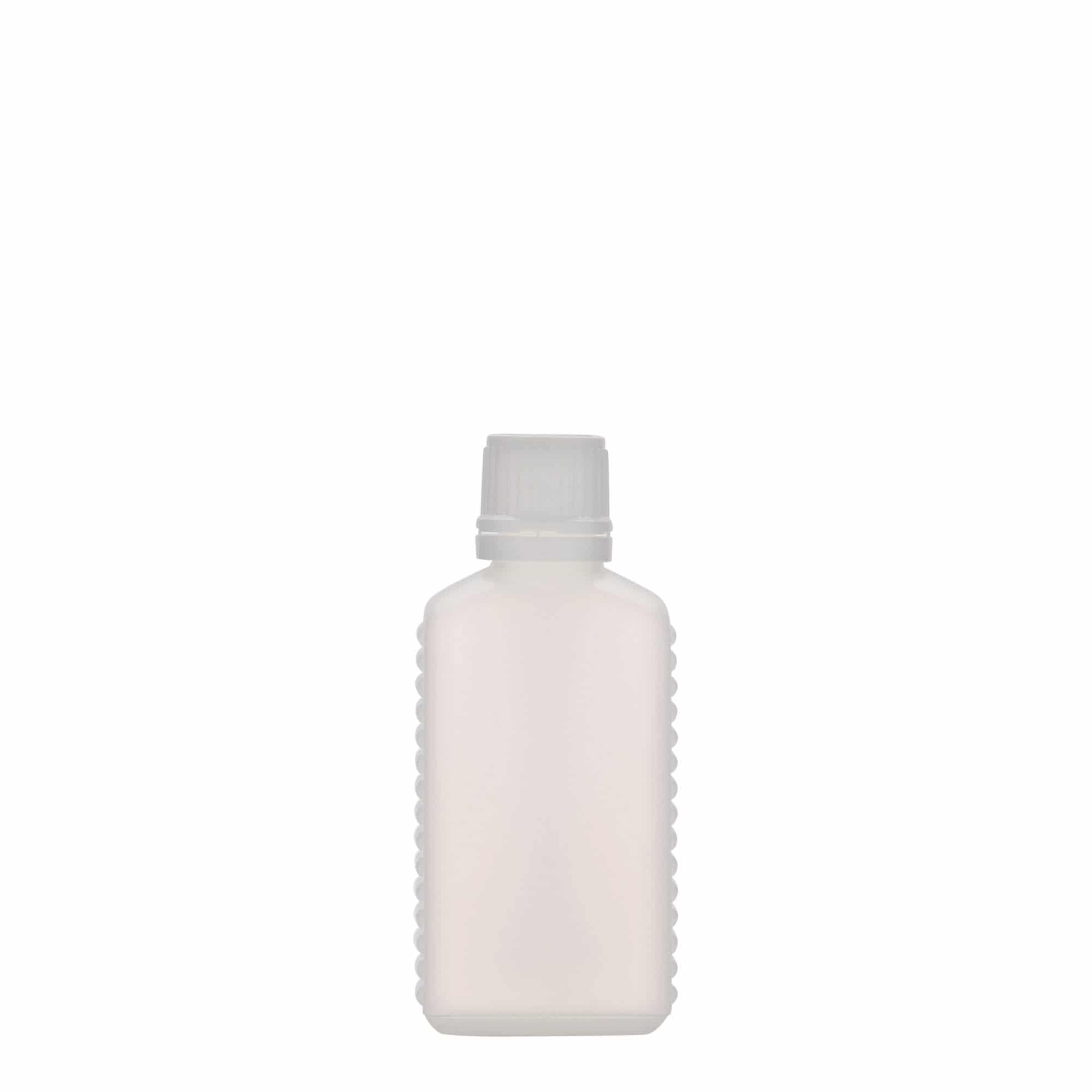 50 ml φιάλη καναister με στενό λαιμό, ορθογώνια, πλαστικό HDPE, φυσικό, στόμιο: DIN 18