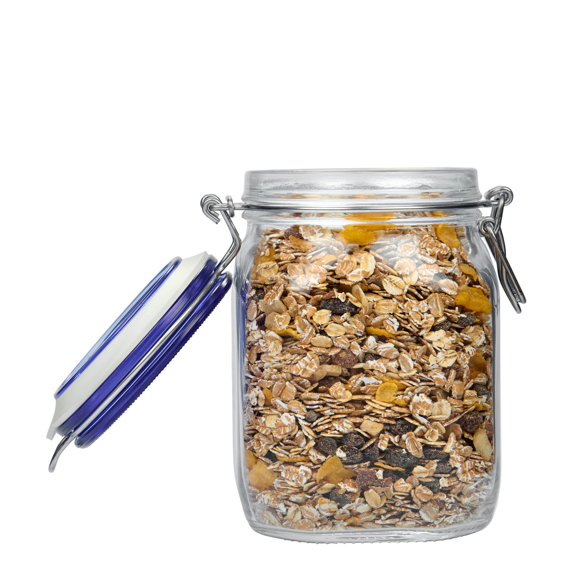 1.000 ml γυάλινο βάζο με σύρμα κλεισίματος 'Fido' μπλε καπάκι, τετράγωνο, στόμιο: κλείσιμο με σύρμα 1.000 ml γυάλινο βάζο με σύρμα κλεισίματος 'Fido' μπλε καπάκι, τετράγωνο, στόμιο: κλείσιμο με σύρμα