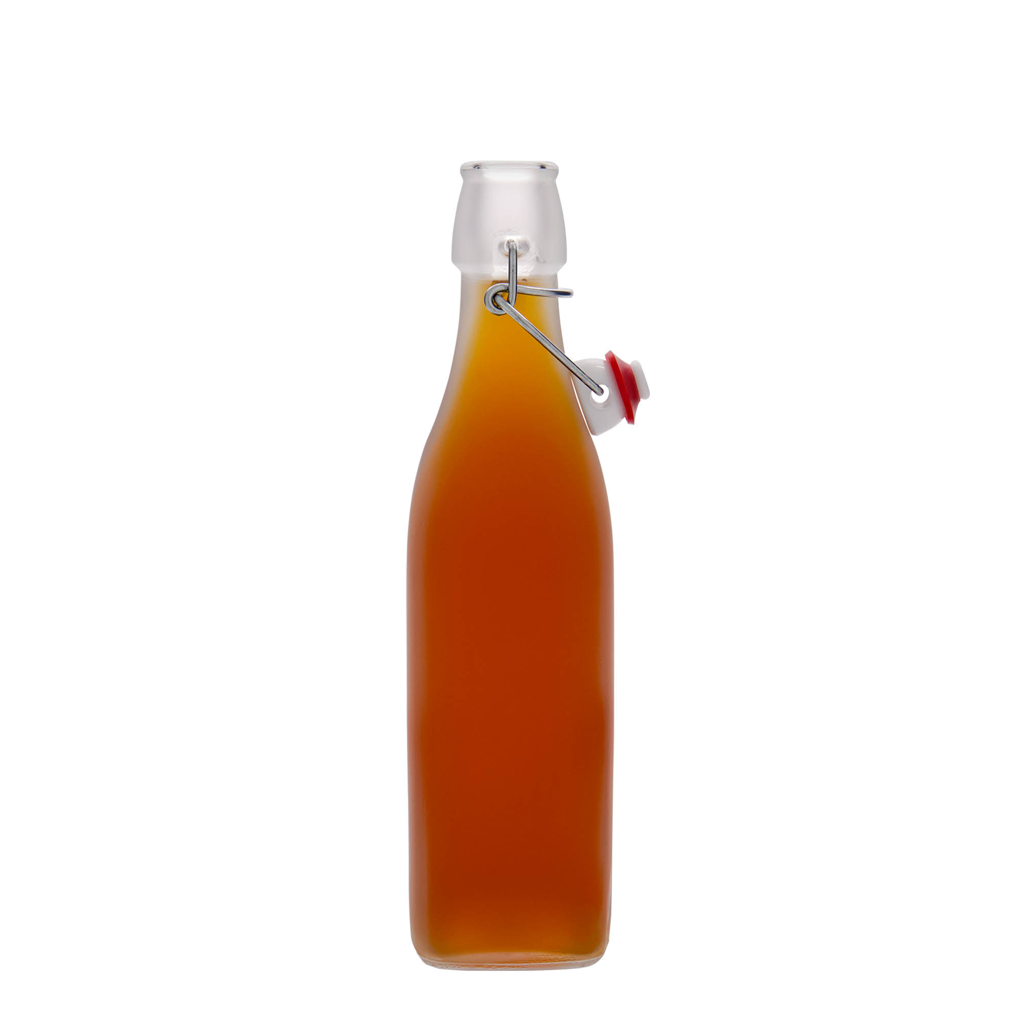 500 ml γυάλινο μπουκάλι 'Swing, τετράγωνο, λευκό, στόμιο: κλείσιμο με μπρούτζινο κρίκο