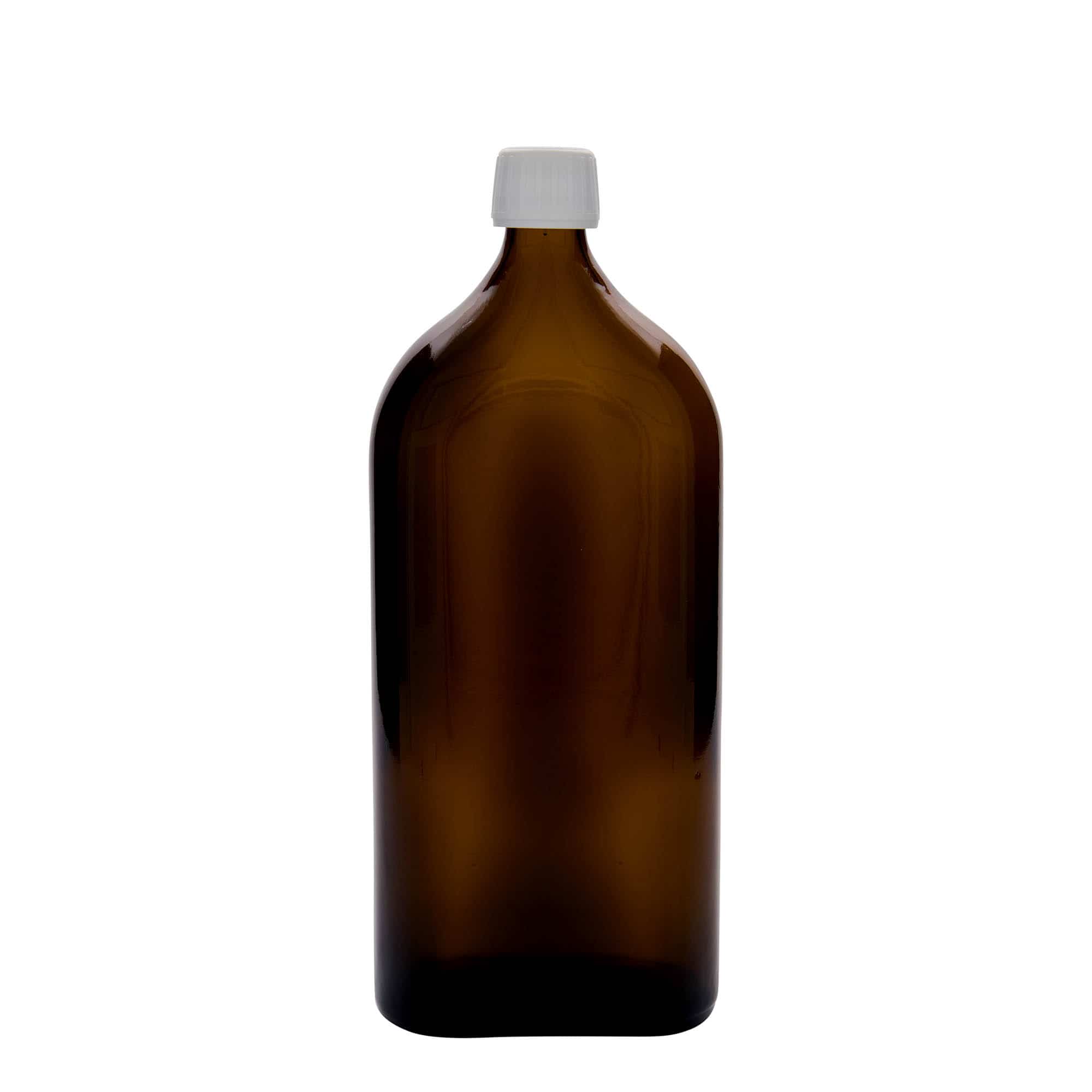 1.000 ml φαρμακευτικό μπουκάλι Meplat, οβάλ, γυαλί, καφέ, στόμιο: PP 28