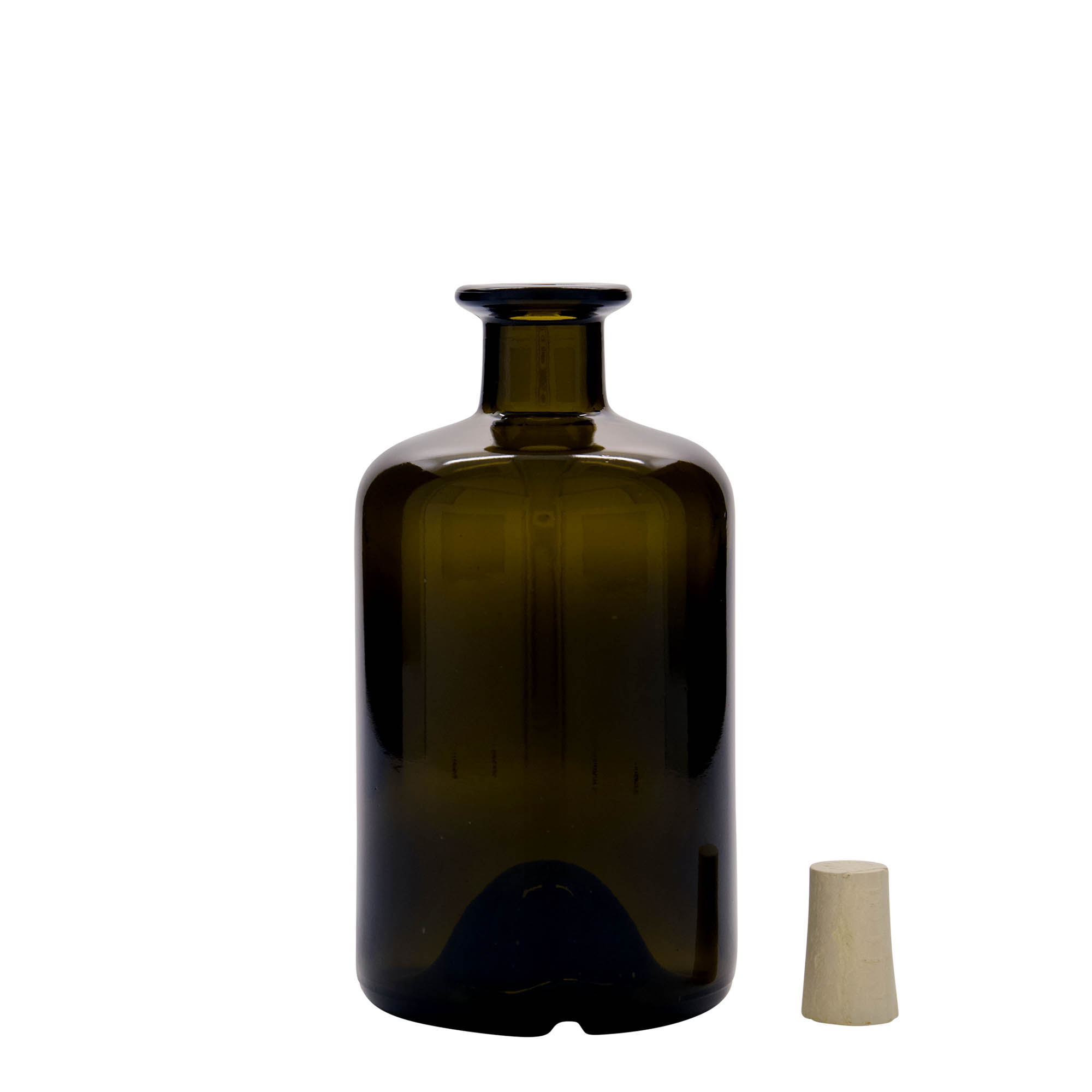 500 ml γυάλινο μπουκάλι φαρμακοποιού, παλαιωμένο πράσινο, στόμιο: φελλός